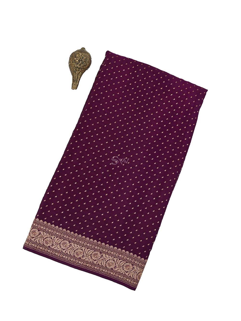 Dark Wine Booti Crepe Silk Handloom Banarasi Saree