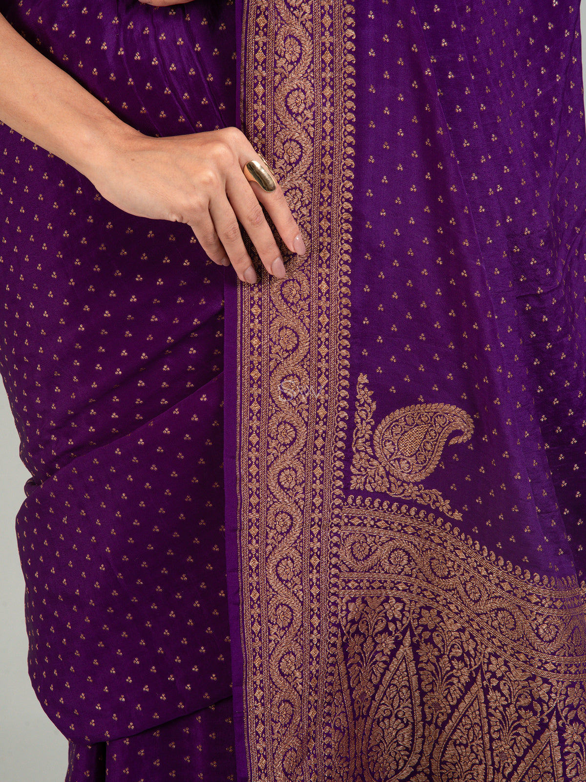 Purple Booti Crepe Silk Handloom Banarasi Saree -Sacred Weaves