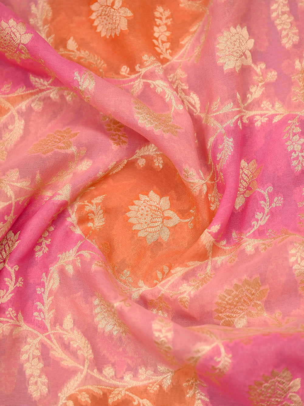 Pink Orange Paithani Rangkat Khaddi Georgette Handloom Banarasi Saree - Sacred Weaves