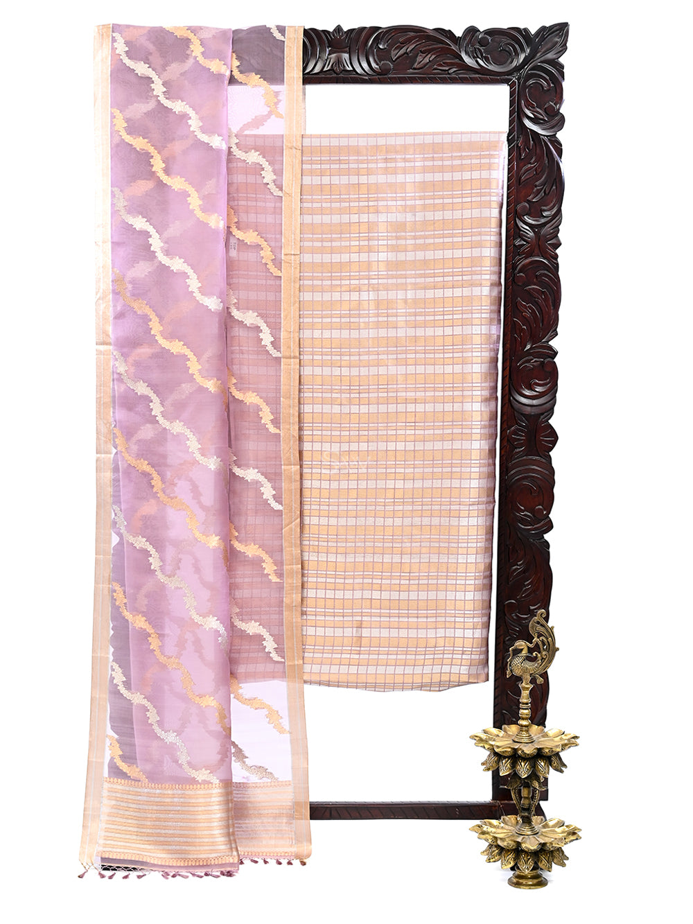 Mauve Katan Silk Handloom Banarasi Suit - Sacred Weaves