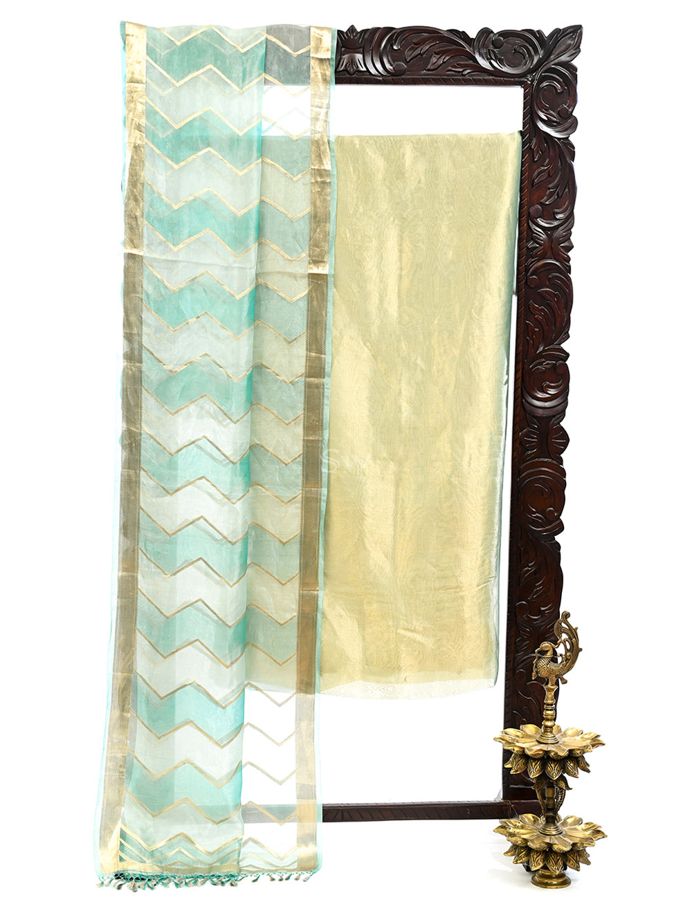 Sea Green Tissue Silk Handloom Banarasi Suit - Sacred Weaves