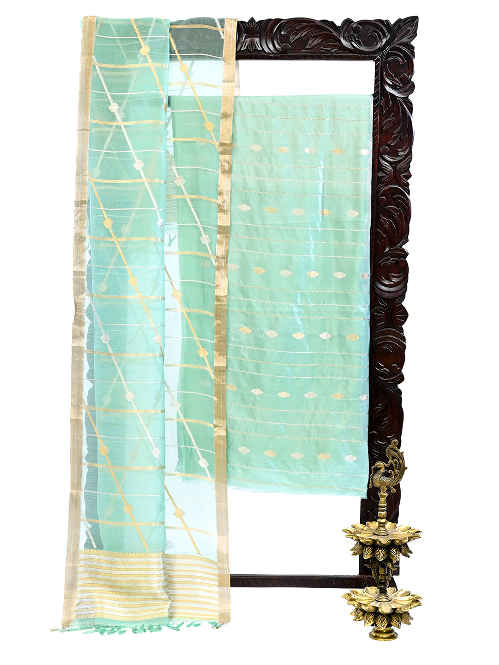 Pastel Green Silk Handloom Banarasi Suit - Sacred Weaves