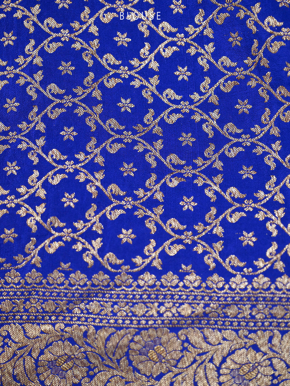 Royal Blue Booti Crepe Silk Handloom Banarasi Saree