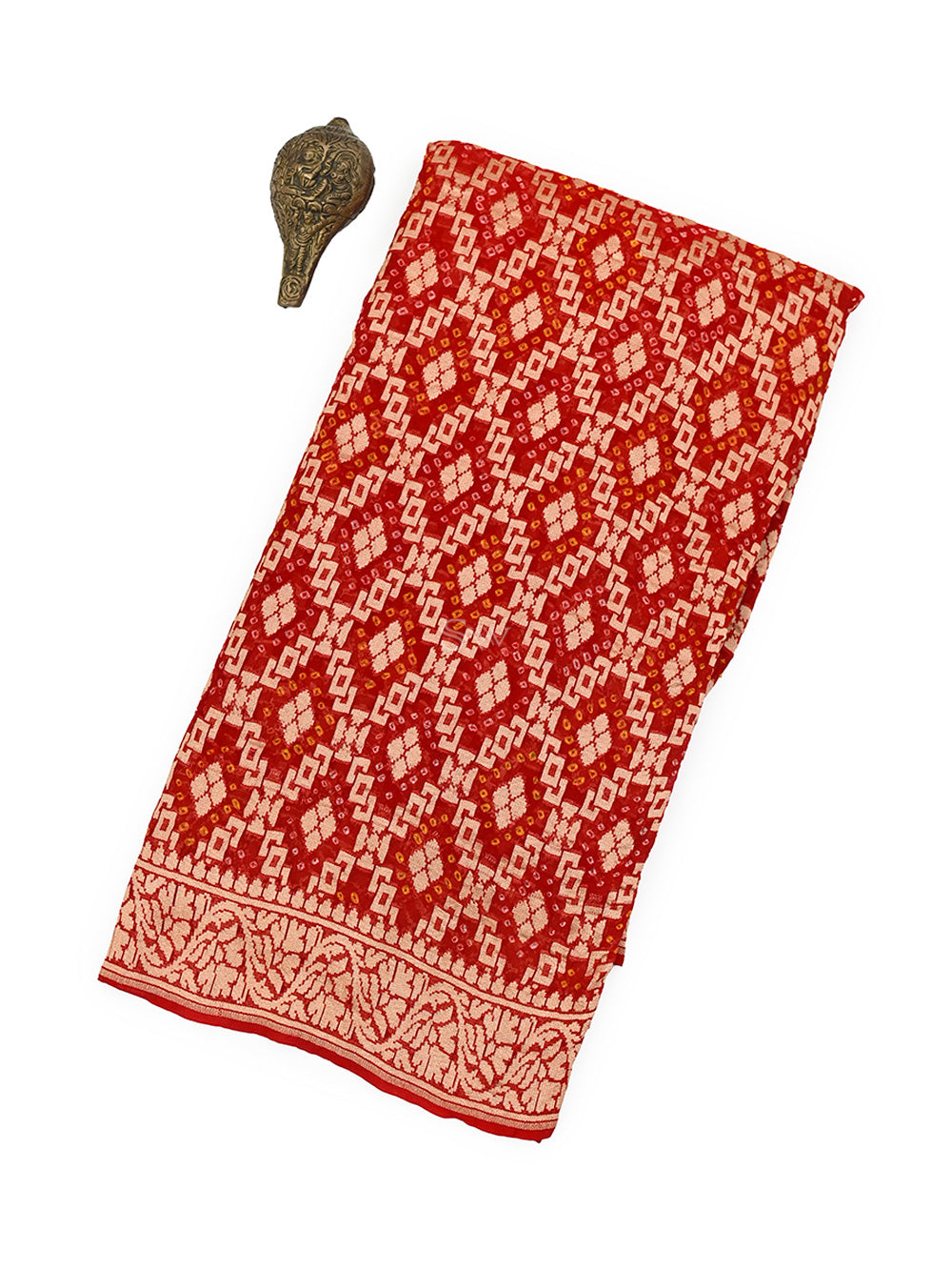 Red Bandhani Khaddi Georgette Handloom Banarasi Saree