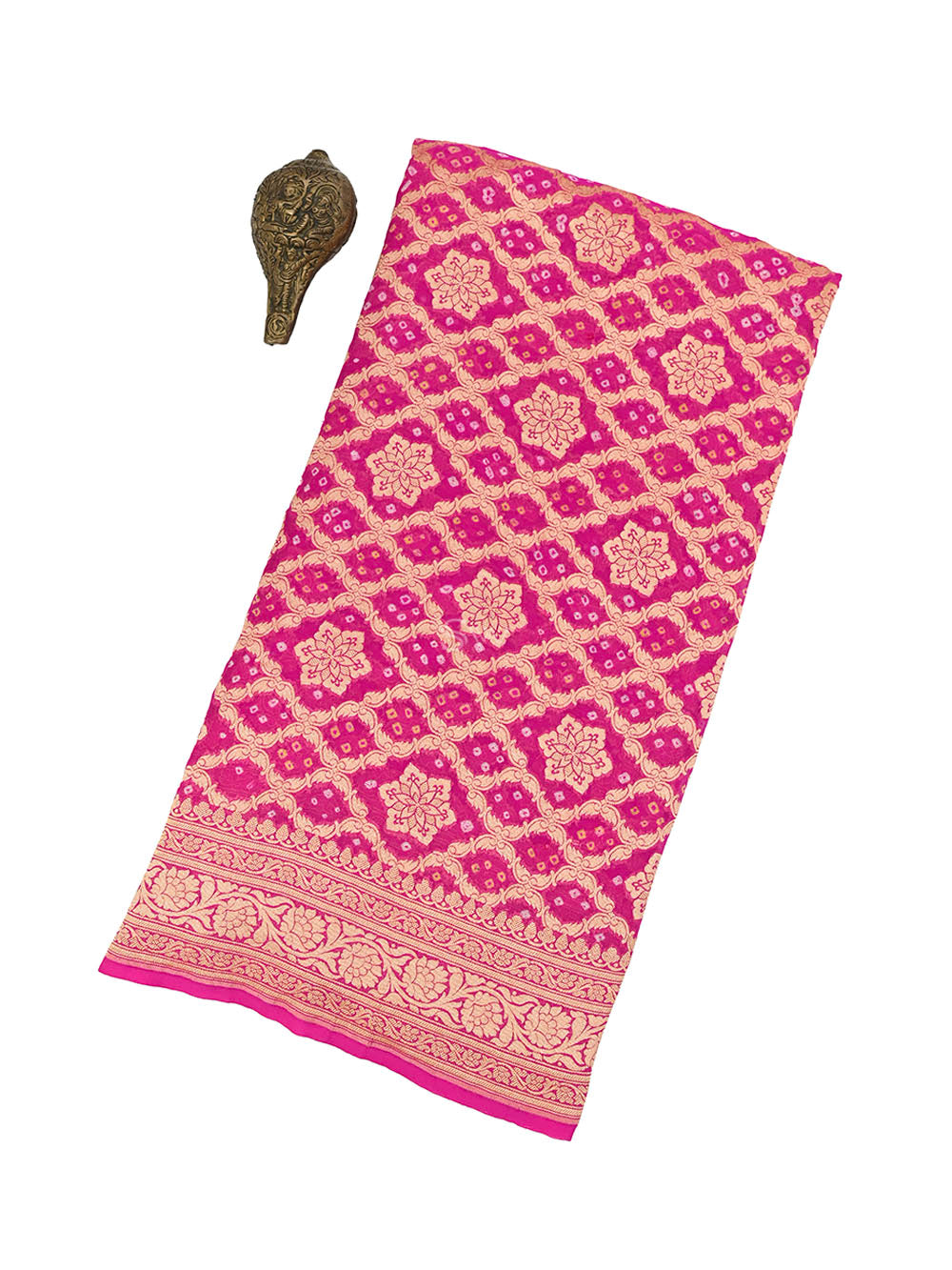 Magenta Bandhani Khaddi Georgette Handloom Banarasi Saree