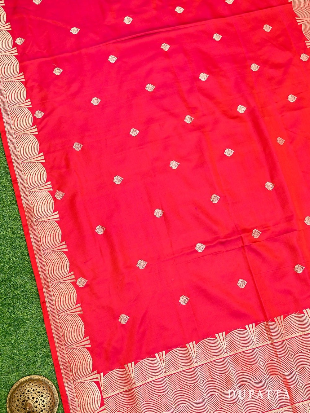 Pink Red Stripe Satin Tanchoi Handloom Banarasi Suit - Sacred Weaves