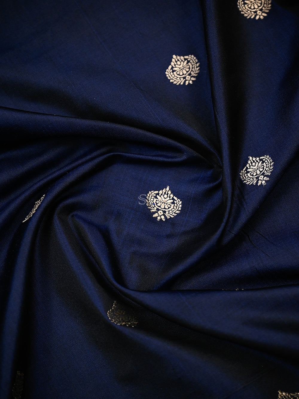 Blue Black Booti Satin Silk Handloom Banarasi Suit