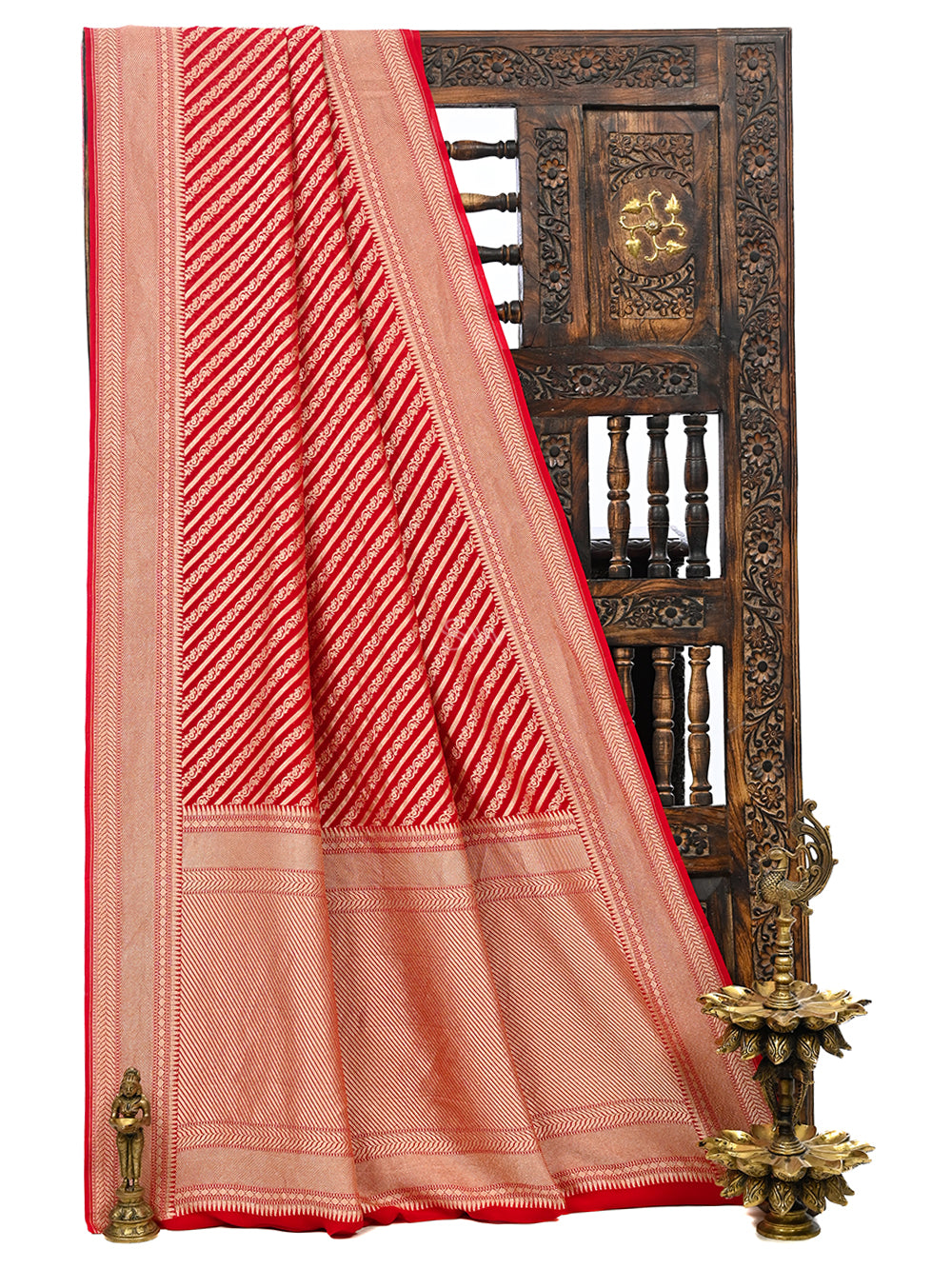 Maroon Stripe Khaddi Georgette Handloom Banarasi Saree - Sacred Weaves