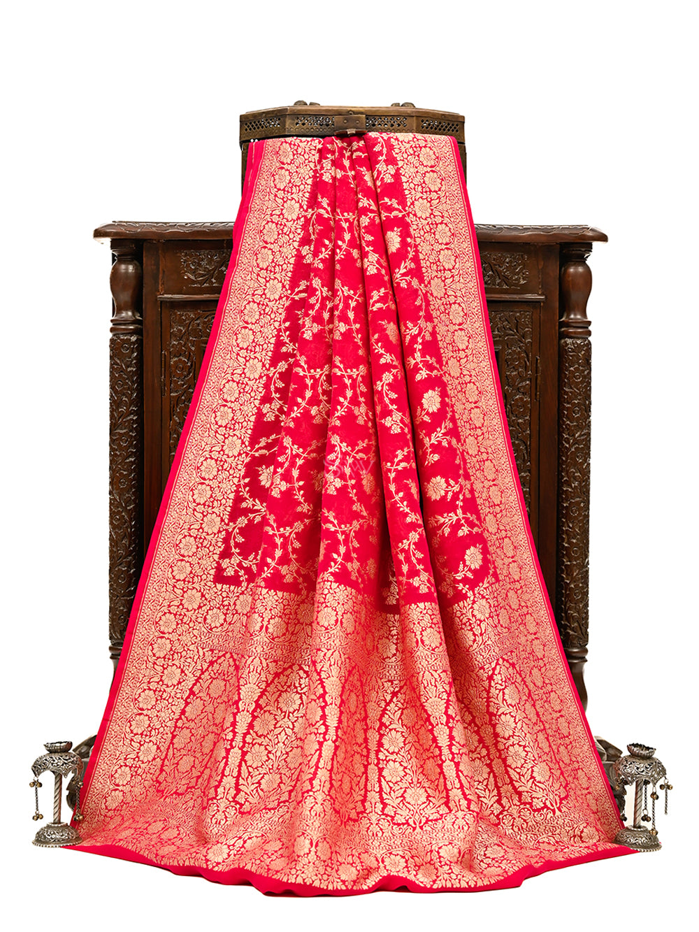 Pink Jaal Khaddi Georgette Handloom Banarasi Saree - Sacred Weaves