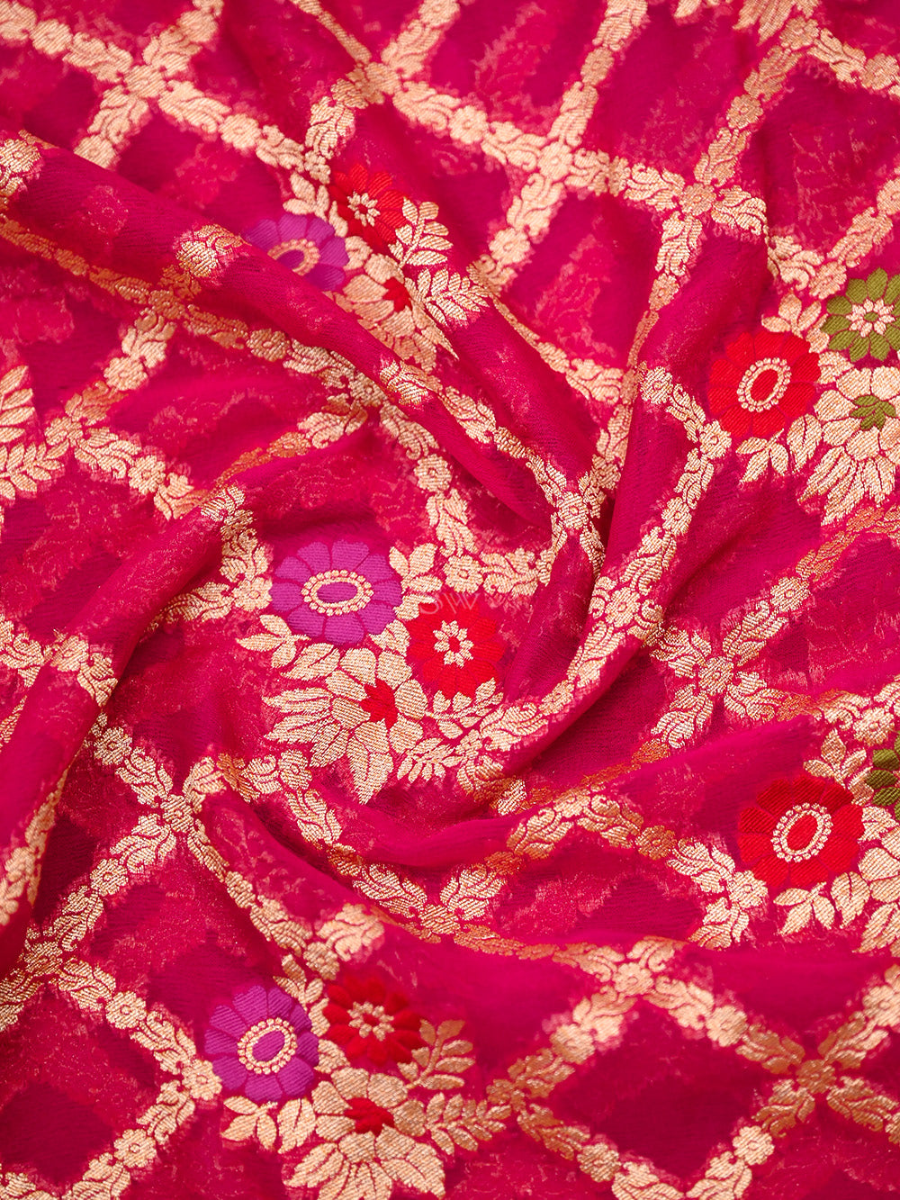 Dark Pink Meenakari Jaal Khaddi Georgette Handloom Banarasi Saree