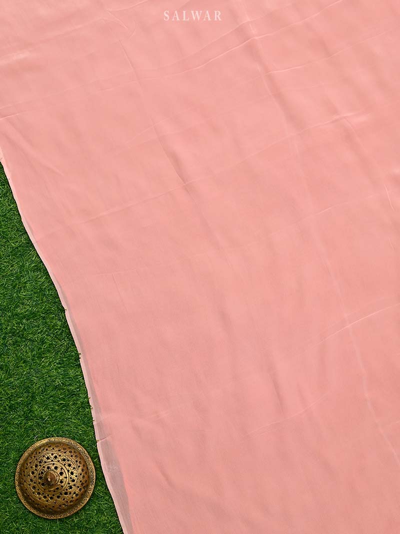 Pastel Peach Organza Handloom Banarasi Suit