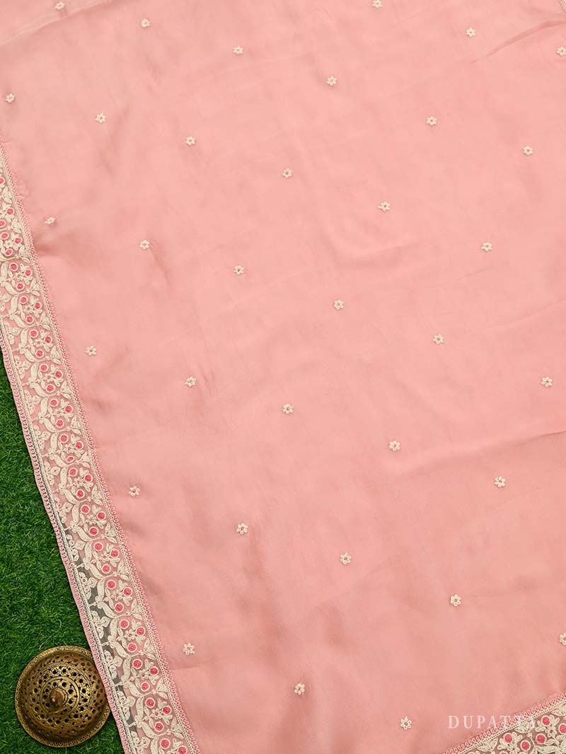 Pastel Peach Organza Handloom Banarasi Suit