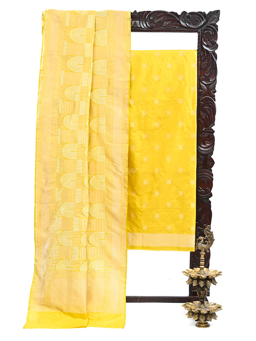 Lime Yellow Katan Silk Handloom Banarasi Suit - Sacred Weaves