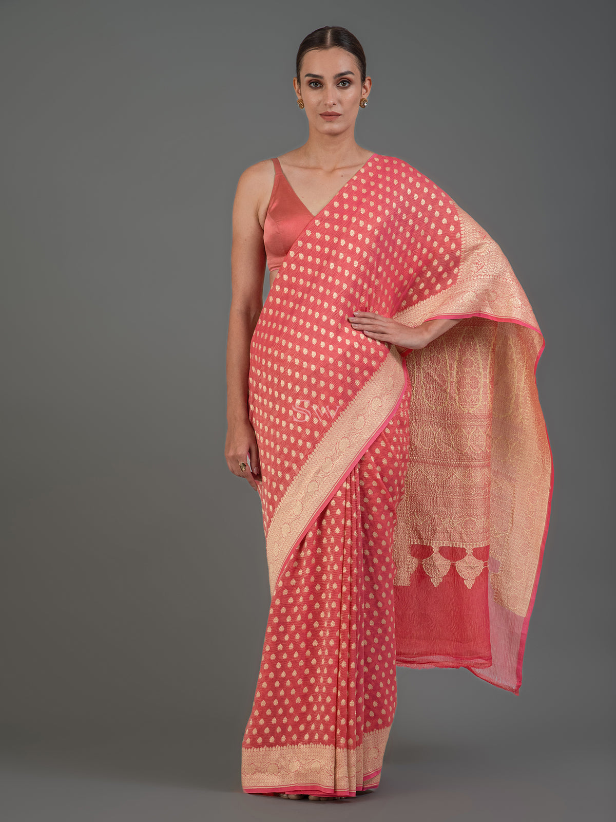 Pastel Peach Tissue Silk Handloom Banarasi Saree - Sacred Weaves