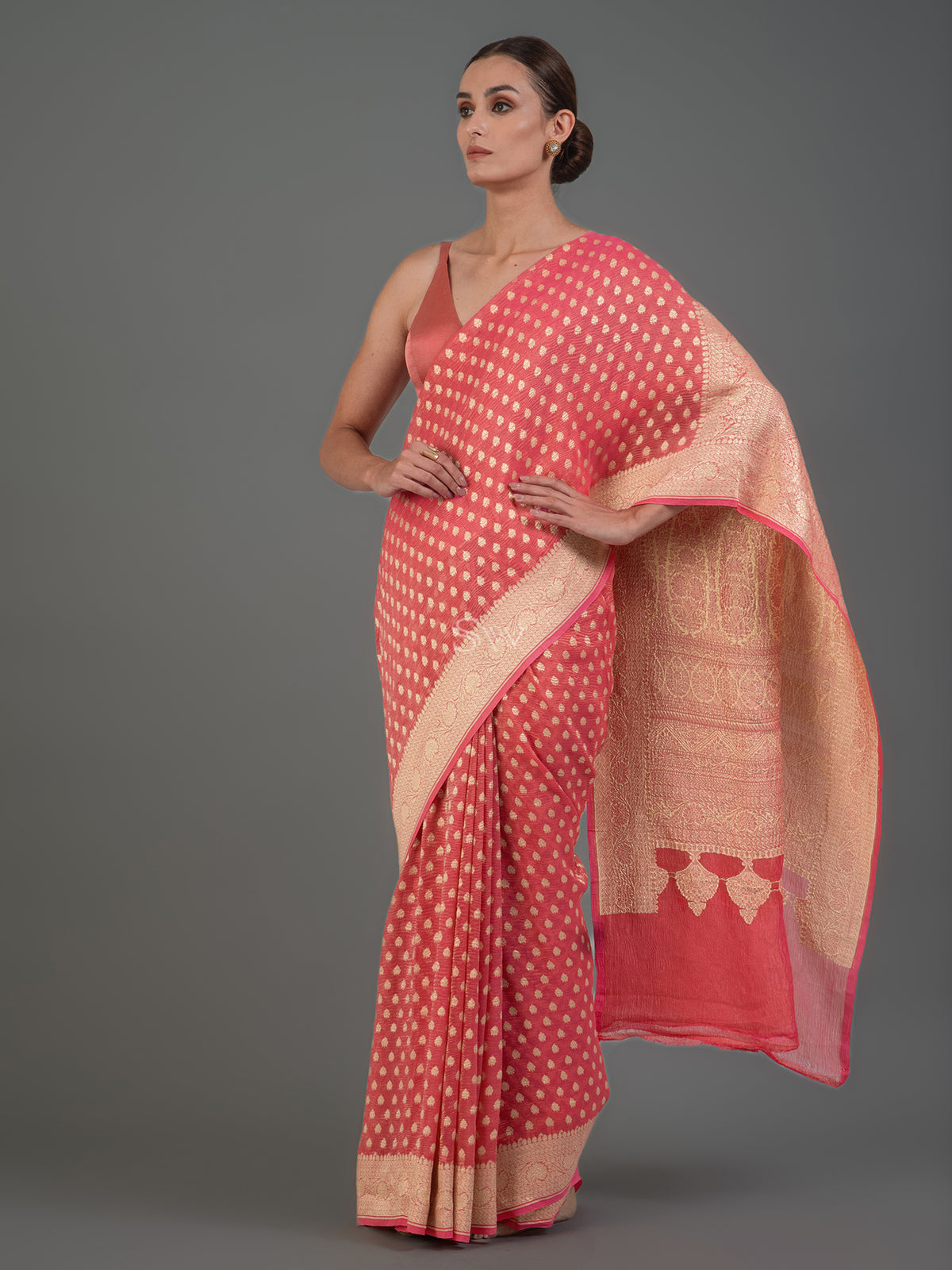 Pastel Peach Tissue Silk Handloom Banarasi Saree - Sacred Weaves