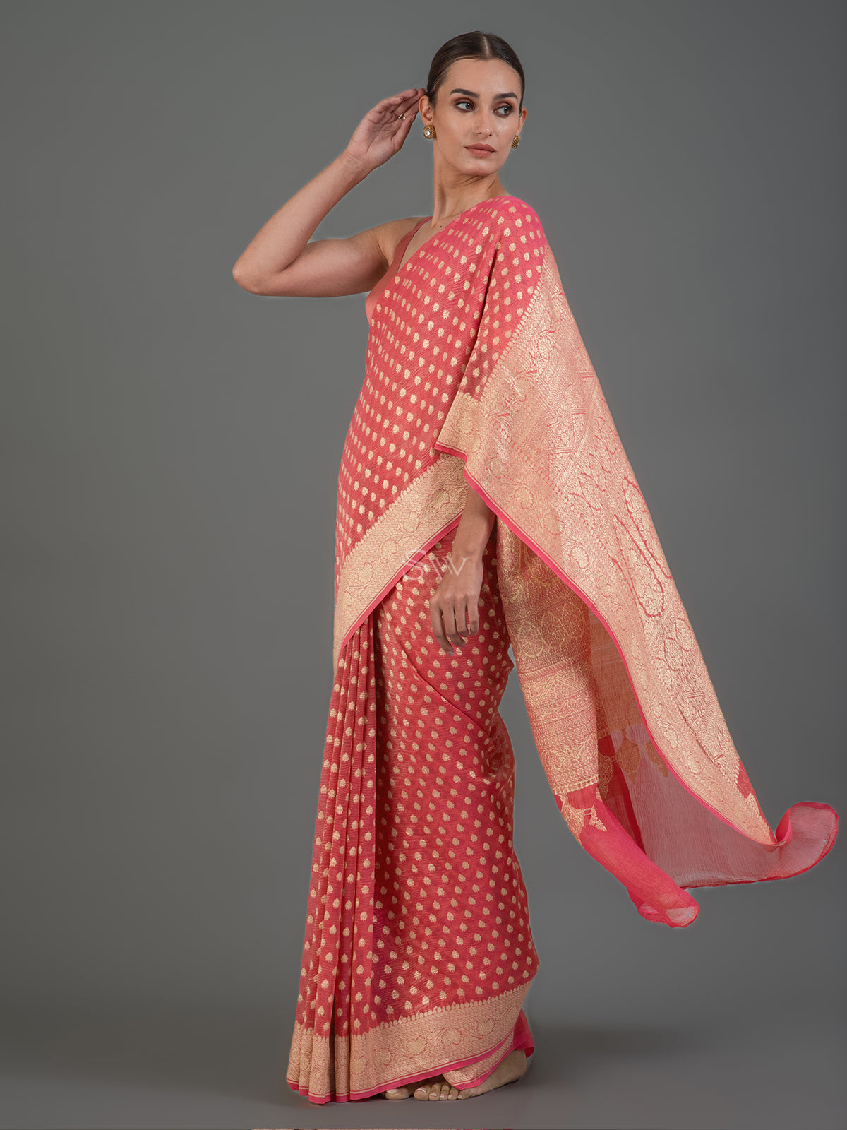 Pastel Peach Tissue Silk Handloom Banarasi Saree - Sacred Weaves