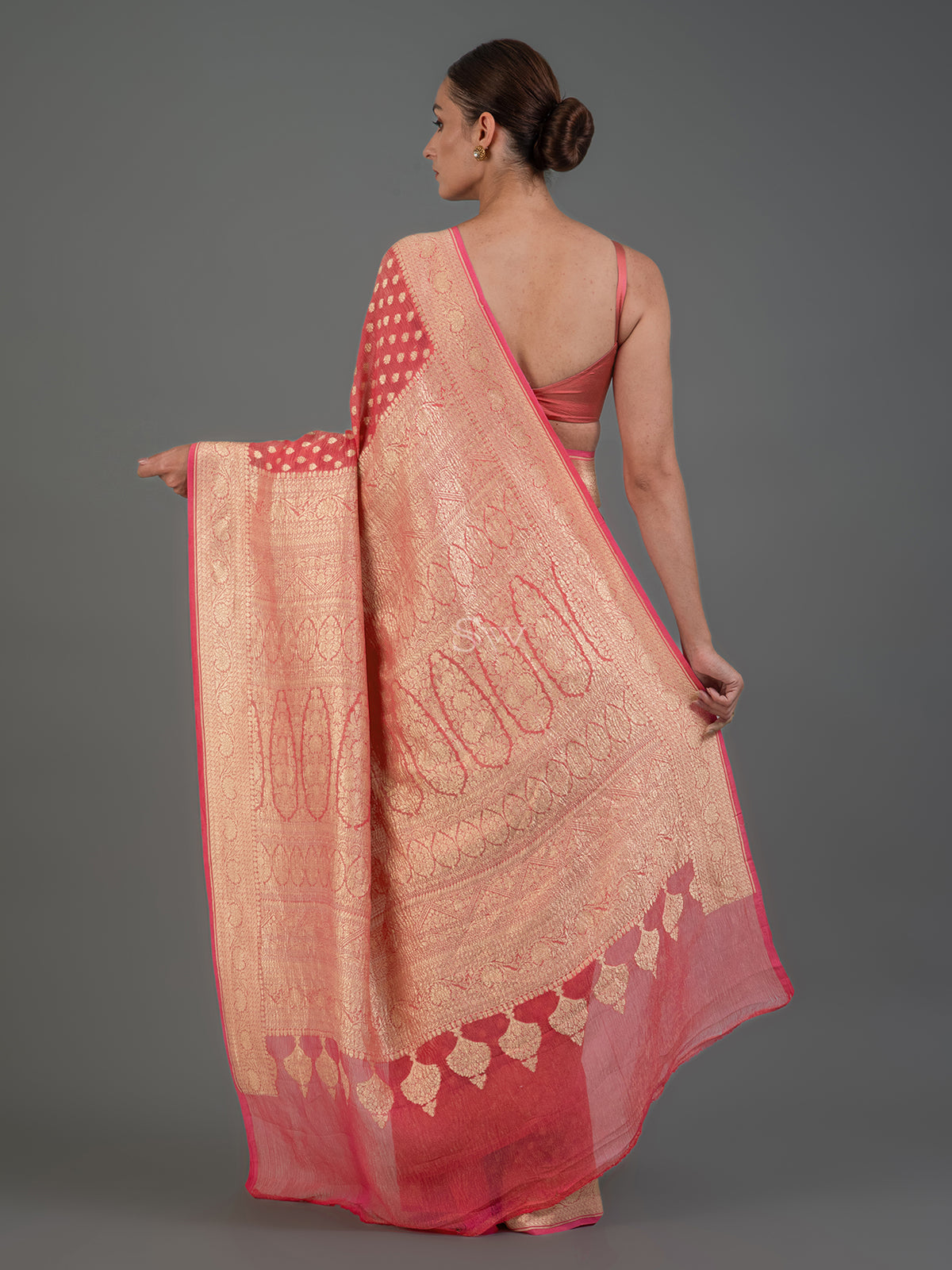 Pastel Peach Tissue Silk Handloom Banarasi Saree - Sacred Weaves