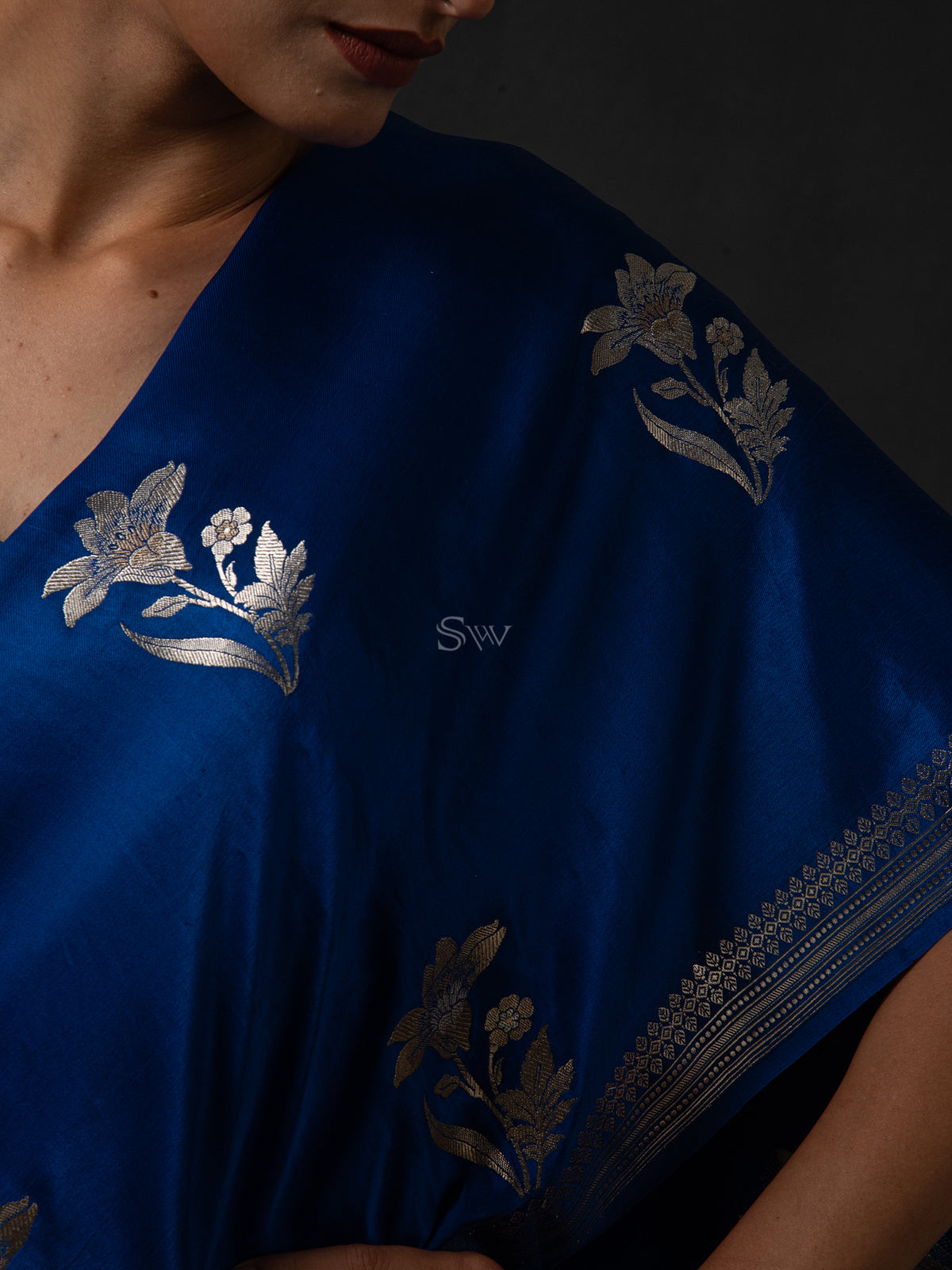 Royal Blue Boota Satin Silk Handloom Banarasi Saree - Sacred Weaves