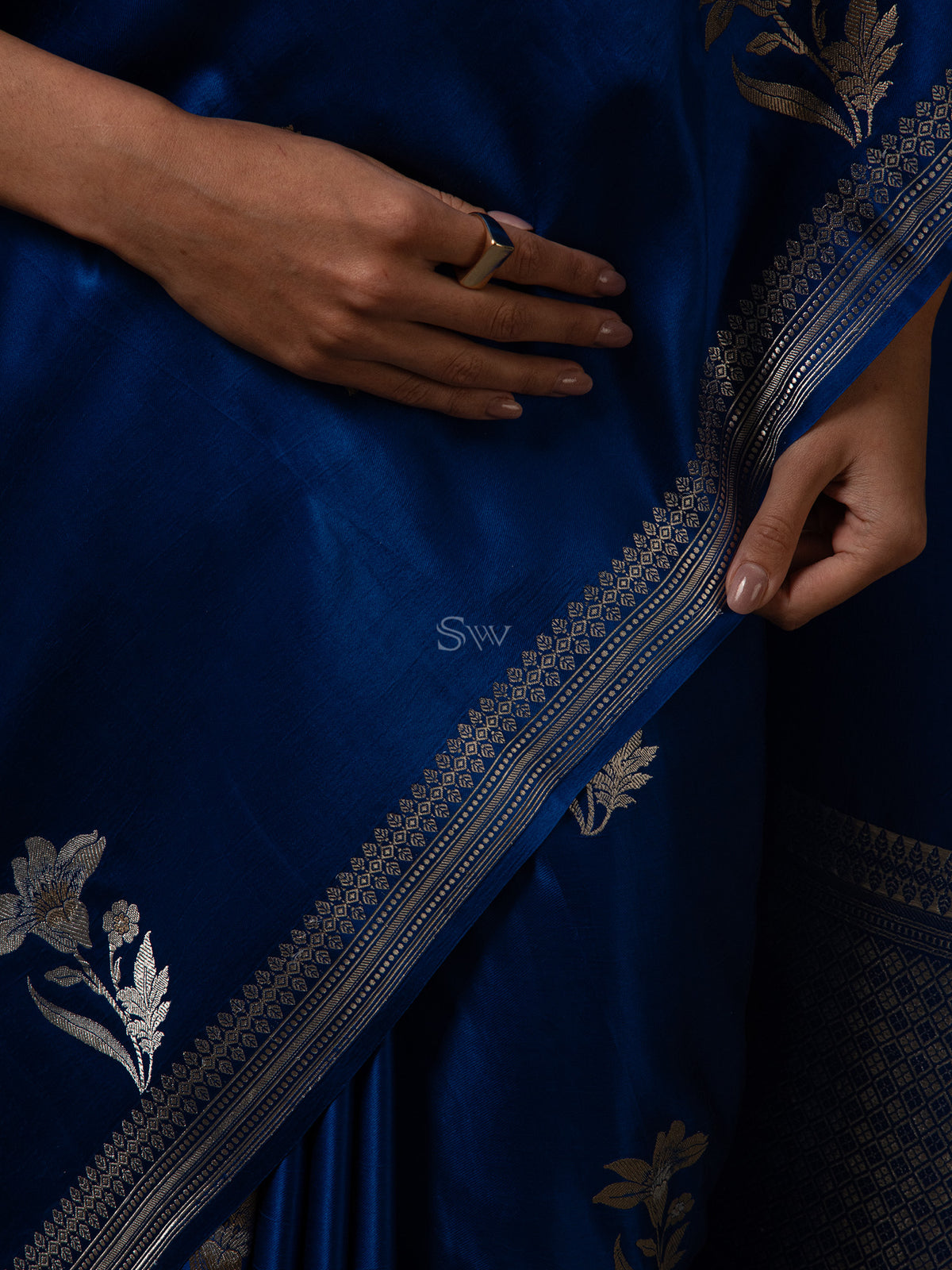 Royal Blue Boota Satin Silk Handloom Banarasi Saree - Sacred Weaves