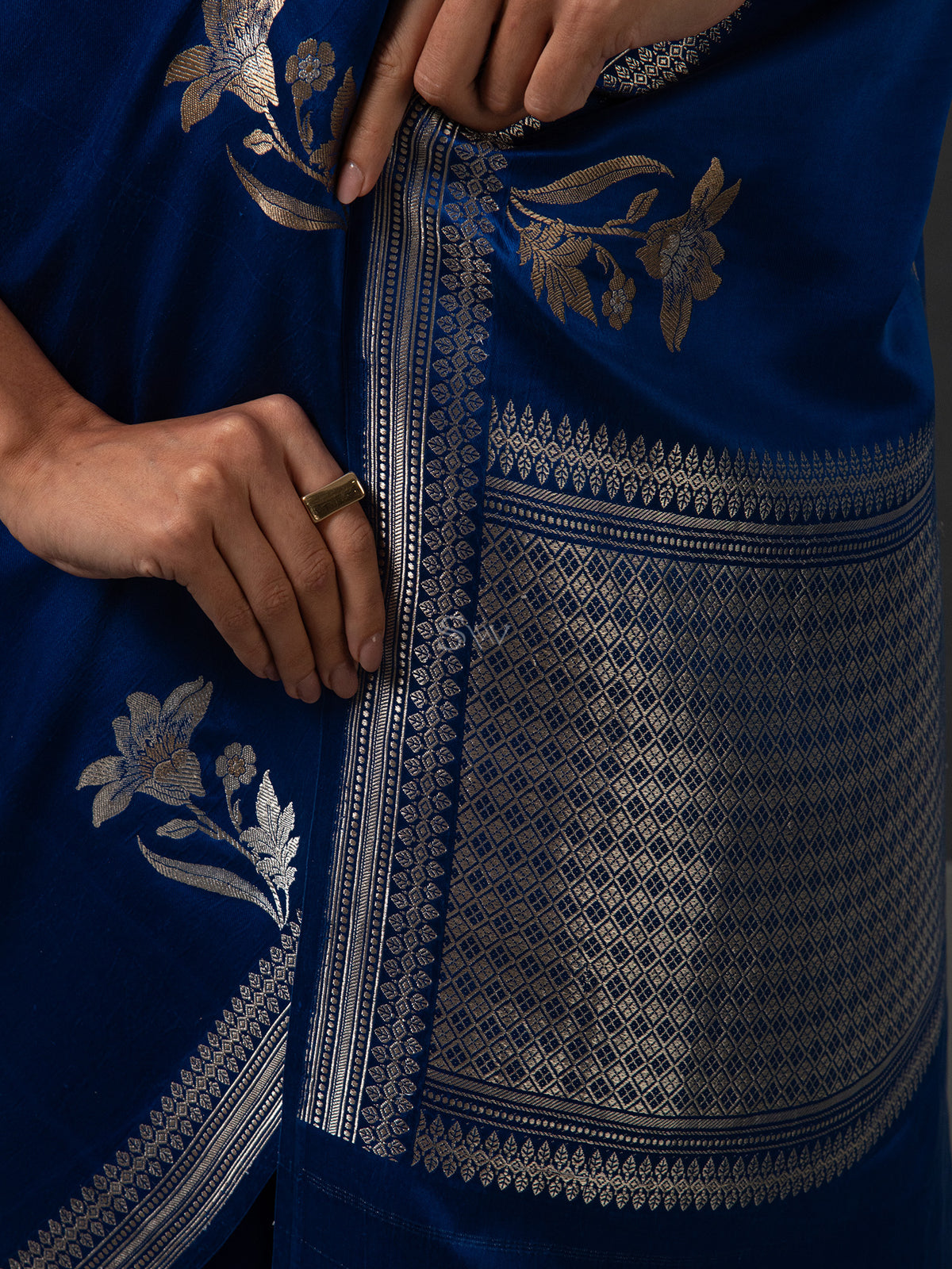 Royal Blue Boota Satin Silk Handloom Banarasi Saree - Sacred Weaves