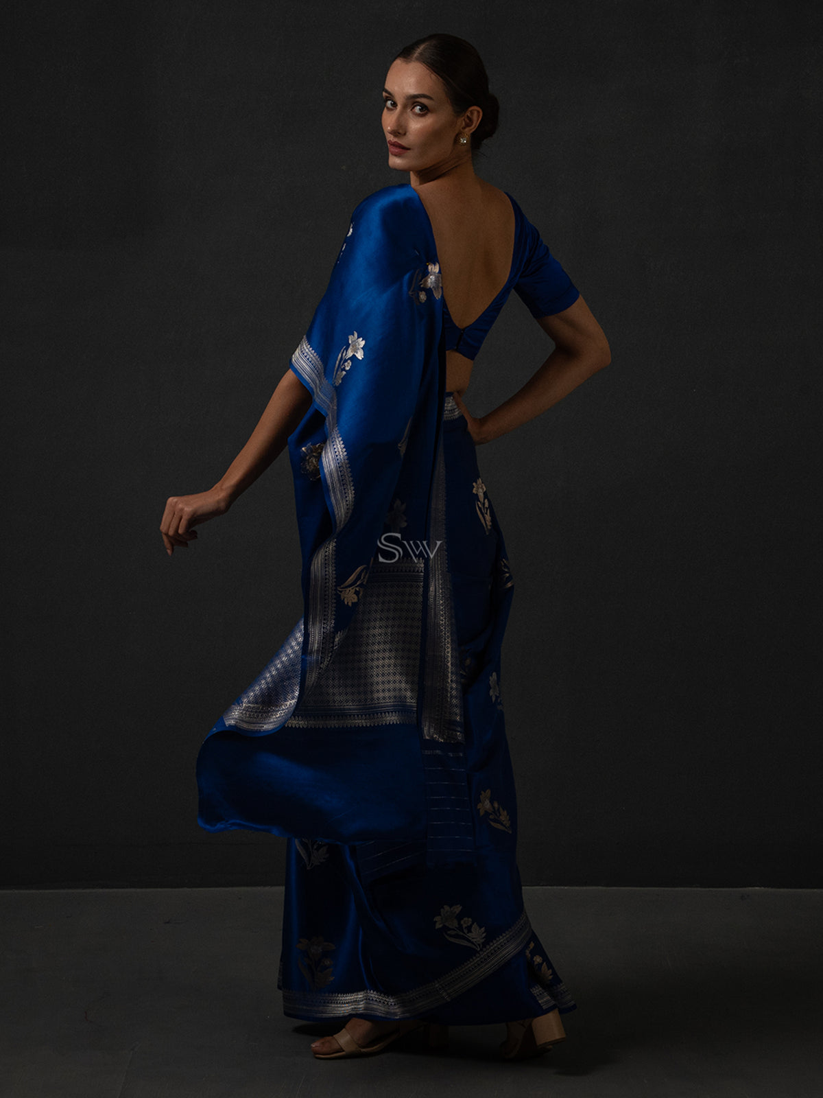 Royal Blue Boota Satin Silk Handloom Banarasi Saree - Sacred Weaves