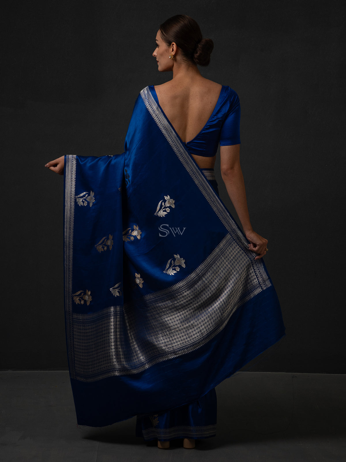 Royal Blue Boota Satin Silk Handloom Banarasi Saree - Sacred Weaves