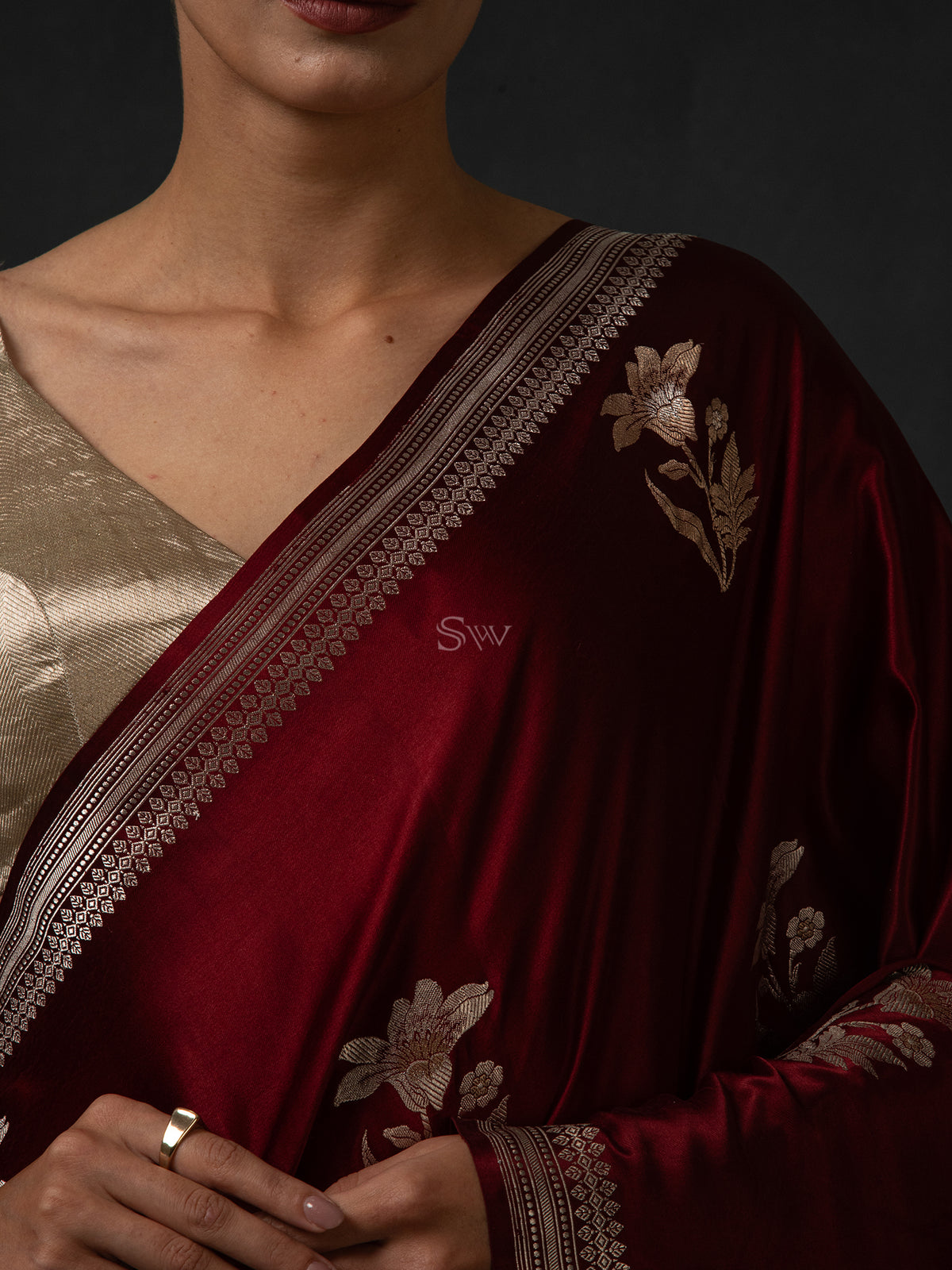 Brown Boota Satin Silk Handloom Banarasi Saree - Sacred Weaves