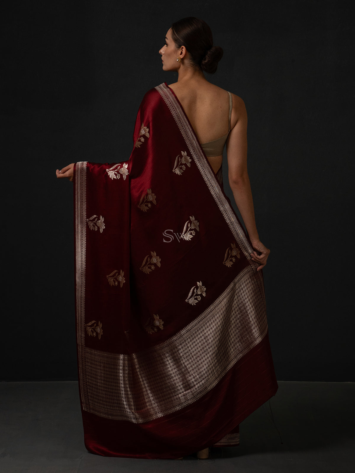 Brown Boota Satin Silk Handloom Banarasi Saree - Sacred Weaves