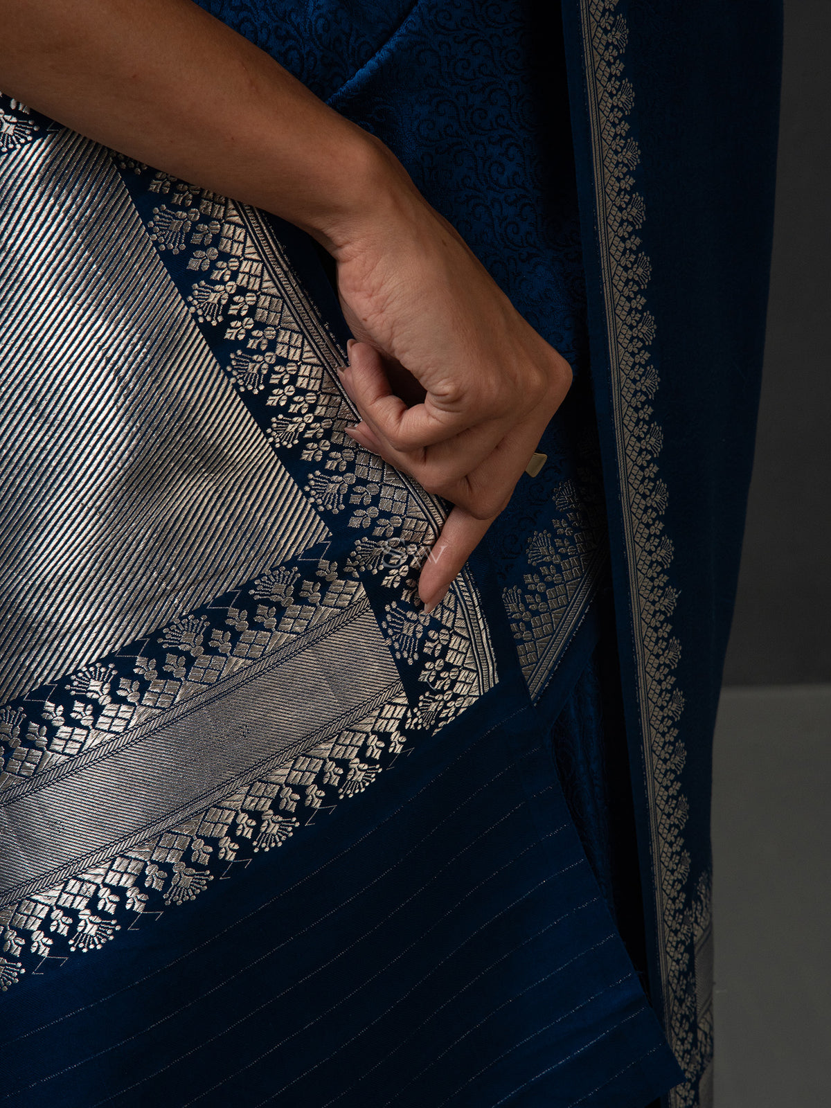 Midnight Blue Satin Tanchoi Handloom Banarasi Saree - Sacred Weaves