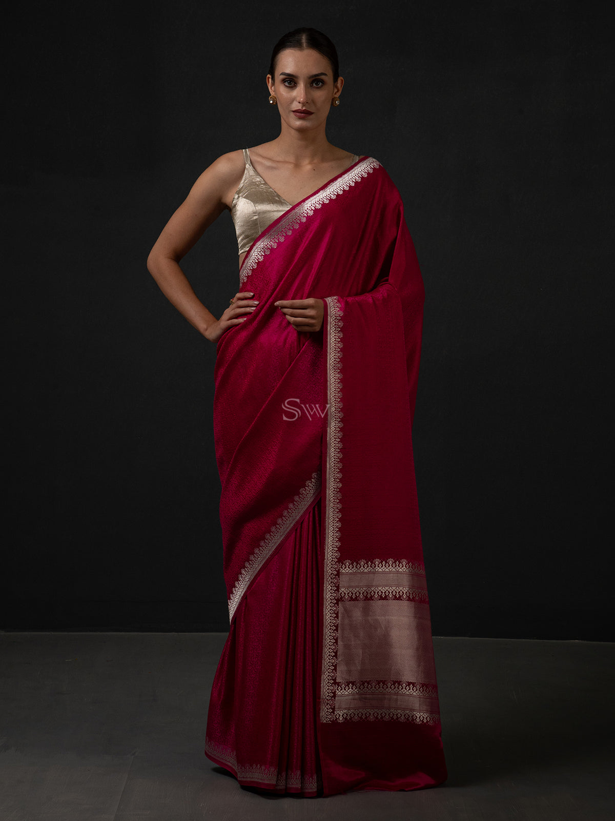 Magenta Satin Tanchoi Handloom Banarasi Saree - Sacred Weaves