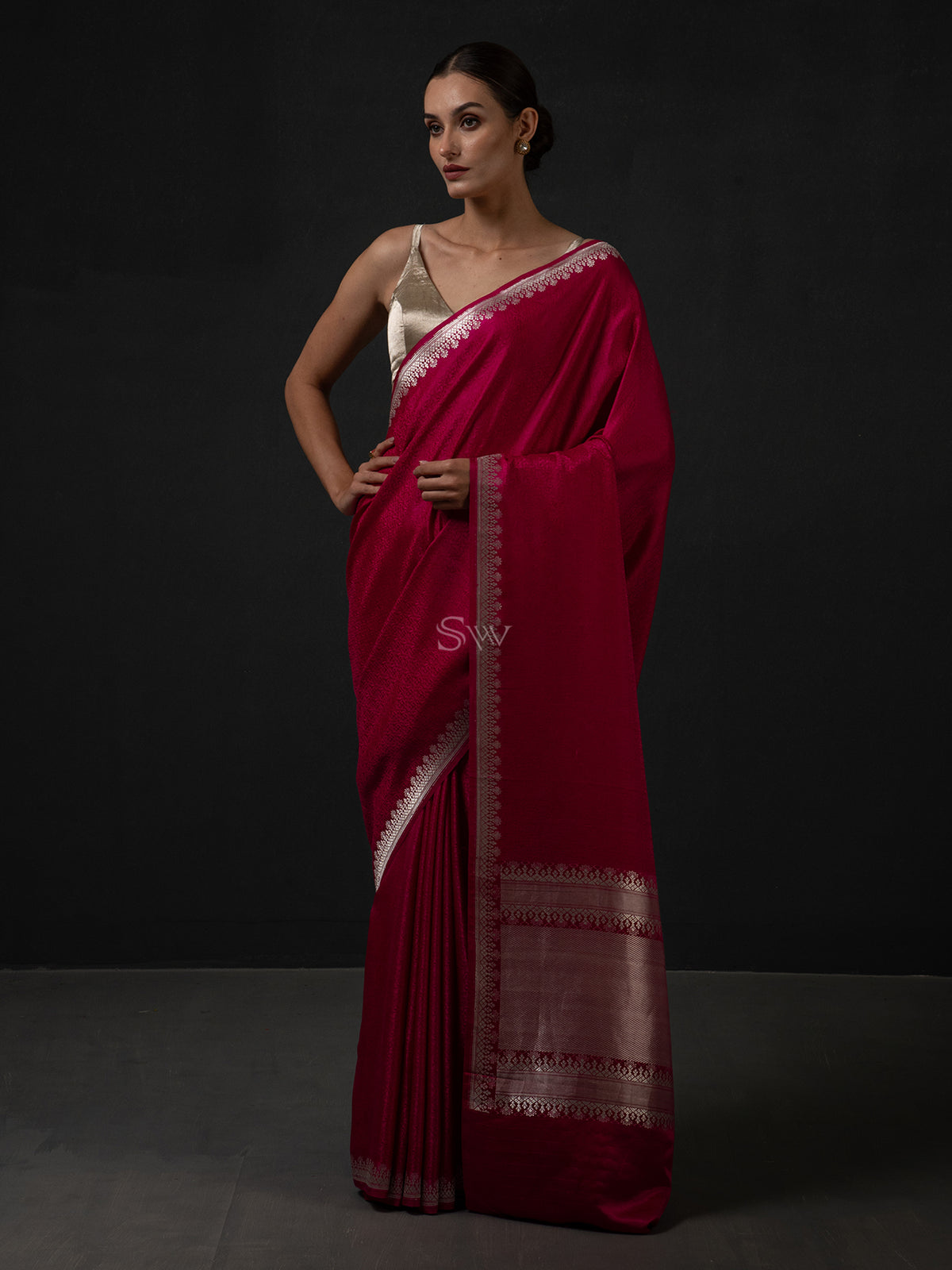 Magenta Satin Tanchoi Handloom Banarasi Saree - Sacred Weaves