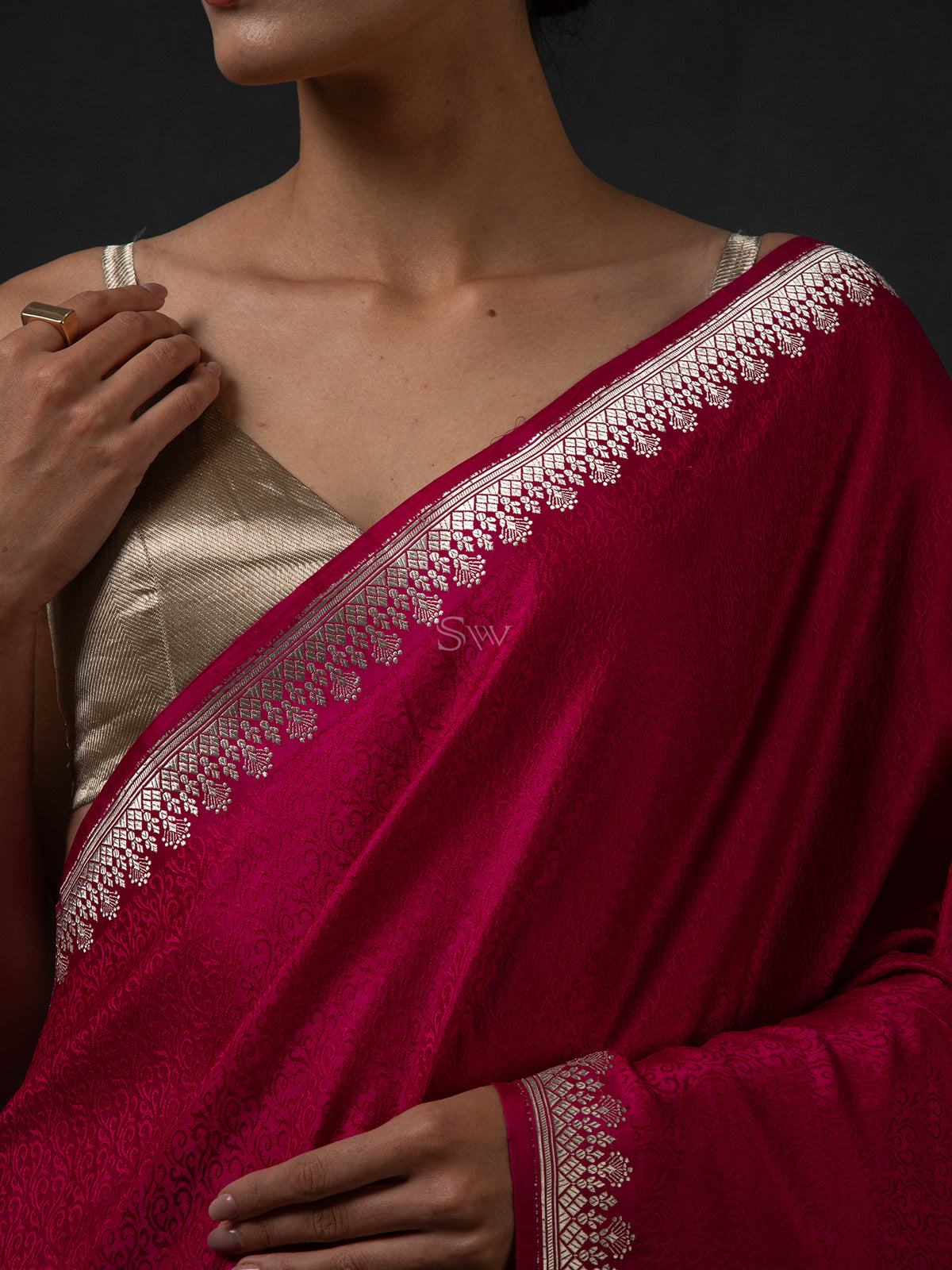 Magenta Satin Tanchoi Handloom Banarasi Saree - Sacred Weaves