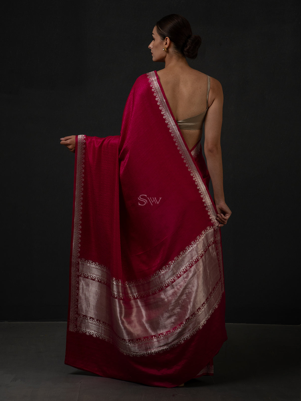 Magenta Satin Tanchoi Handloom Banarasi Saree - Sacred Weaves