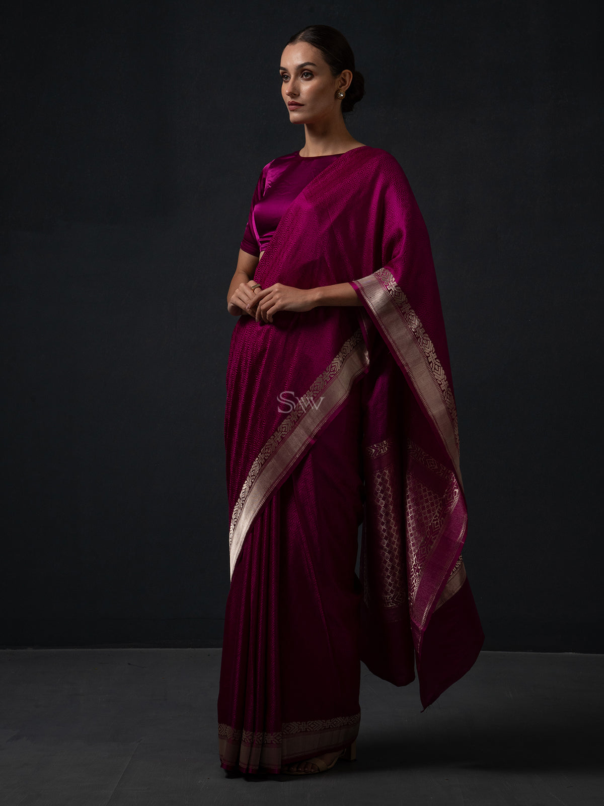 Dark Magenta Satin Tanchoi Handloom Banarasi Saree - Sacred Weaves