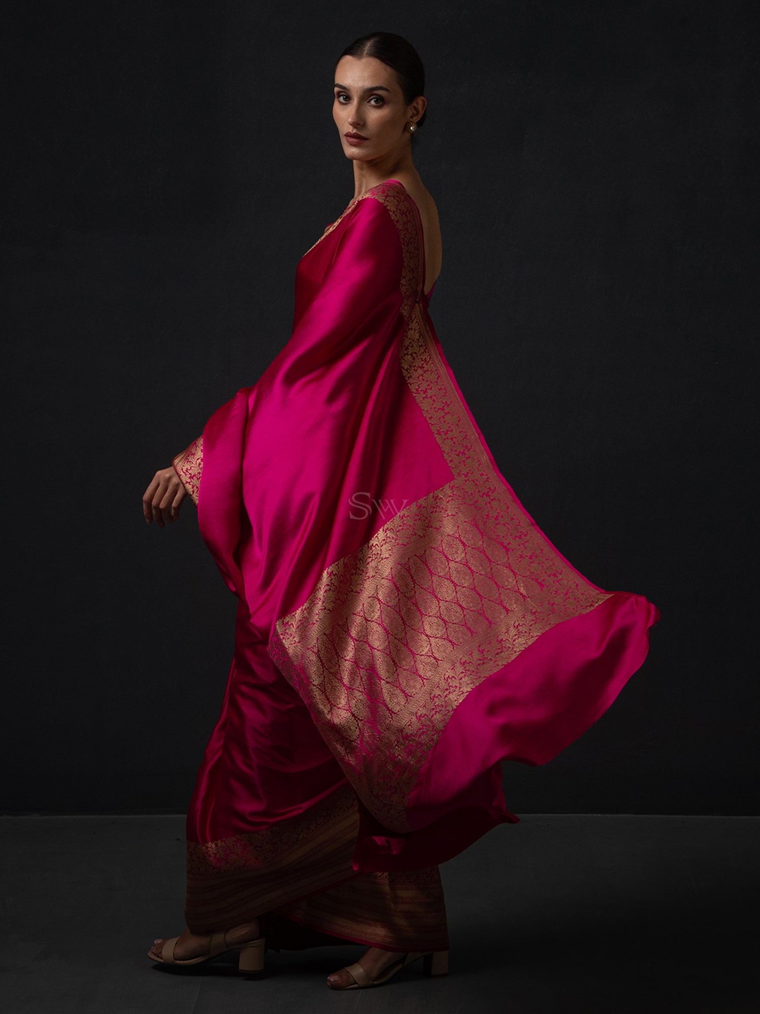 Magenta Plain Satin Silk Handloom Banarasi Saree - Sacred Weaves