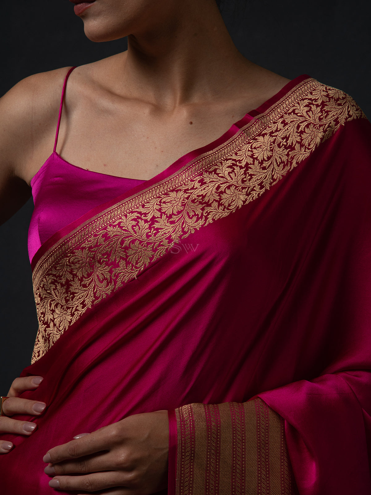 Magenta Plain Satin Silk Handloom Banarasi Saree - Sacred Weaves