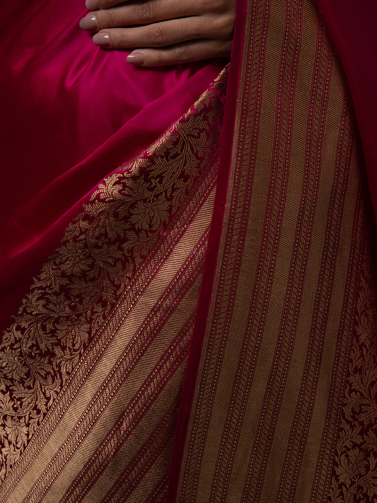 Magenta Plain Satin Silk Handloom Banarasi Saree - Sacred Weaves