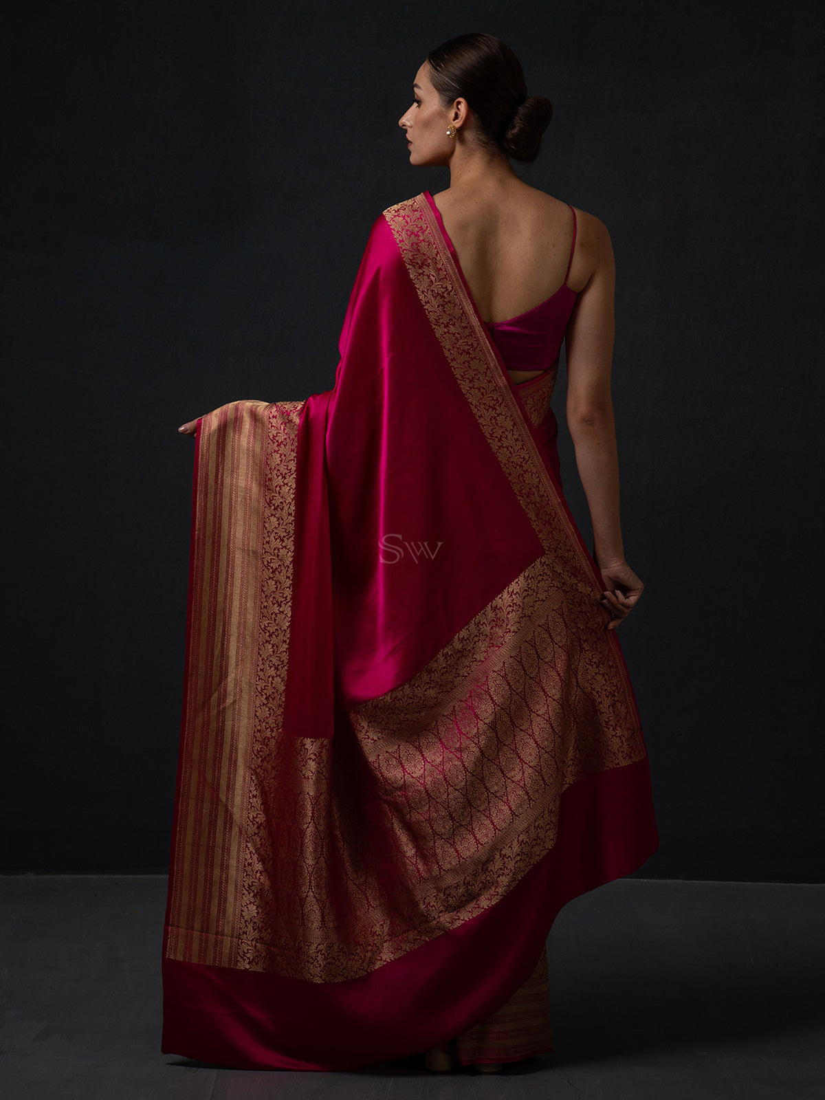 Magenta Plain Satin Silk Handloom Banarasi Saree - Sacred Weaves