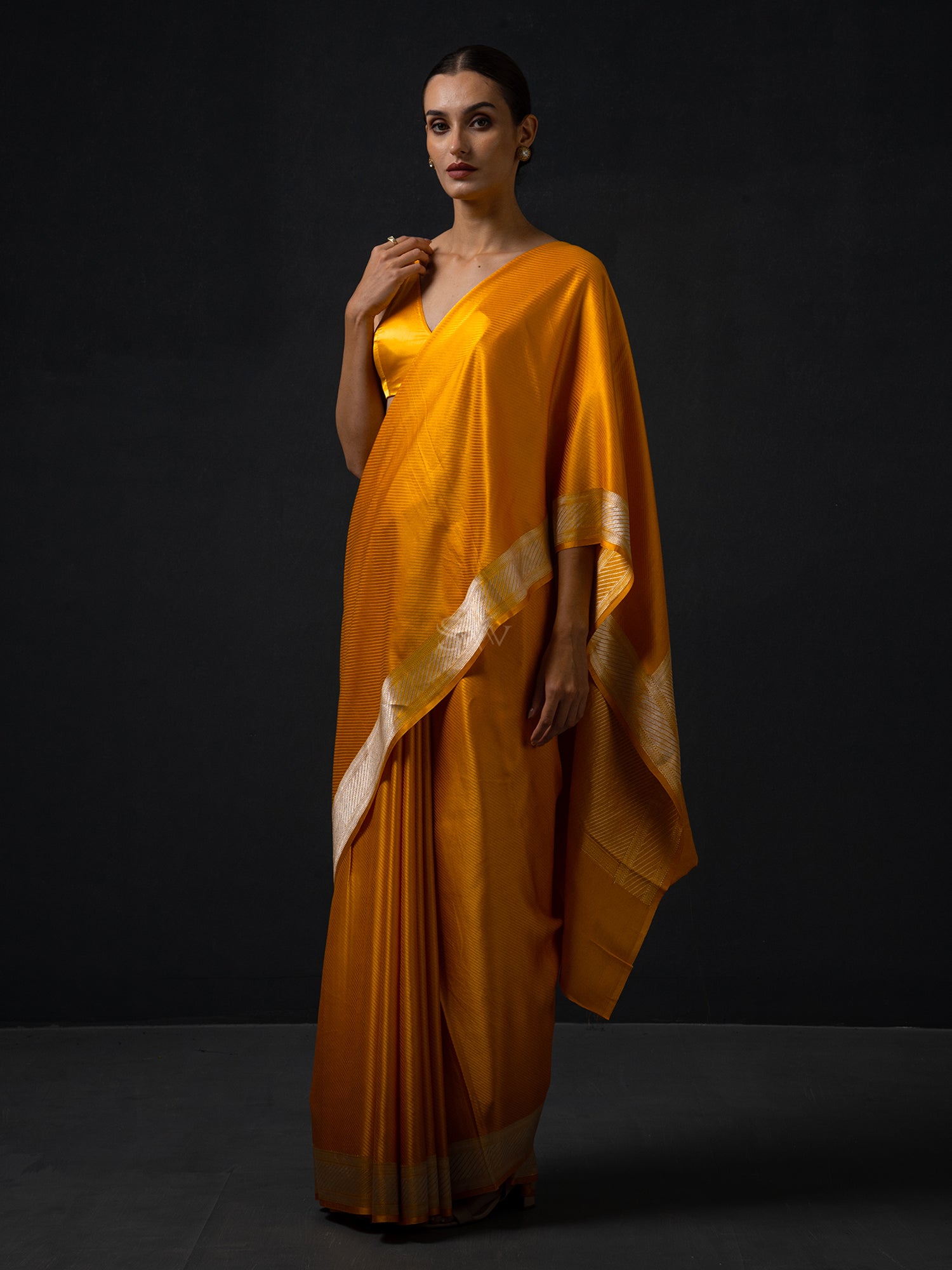 Mustard Satin Tanchoi Handloom Banarasi Saree - Sacred Weaves