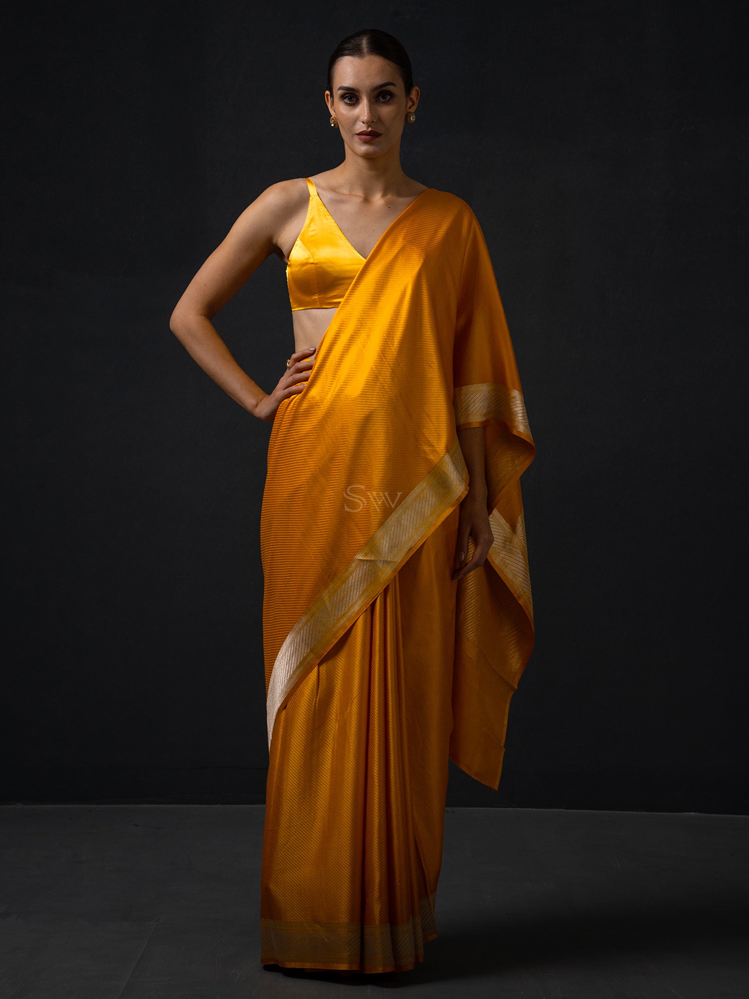 Mustard Satin Tanchoi Handloom Banarasi Saree - Sacred Weaves