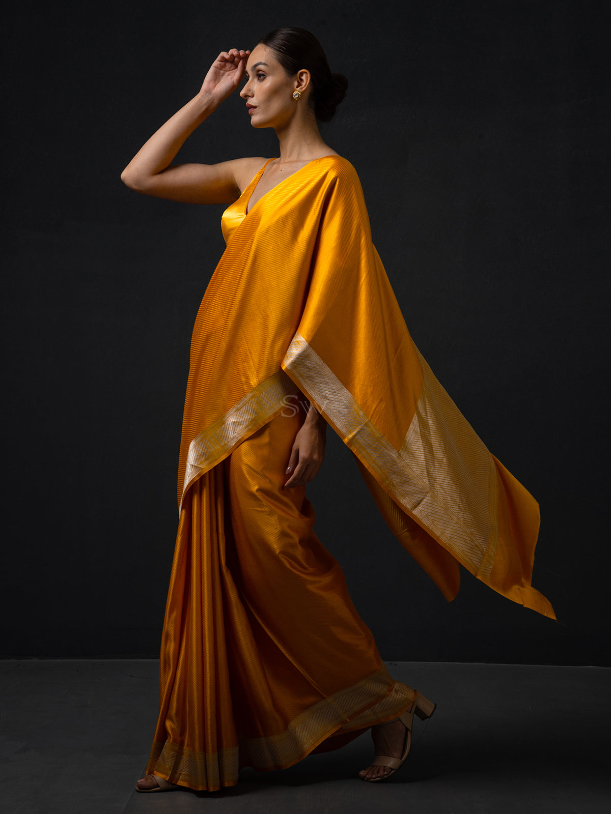 Mustard Satin Tanchoi Handloom Banarasi Saree - Sacred Weaves