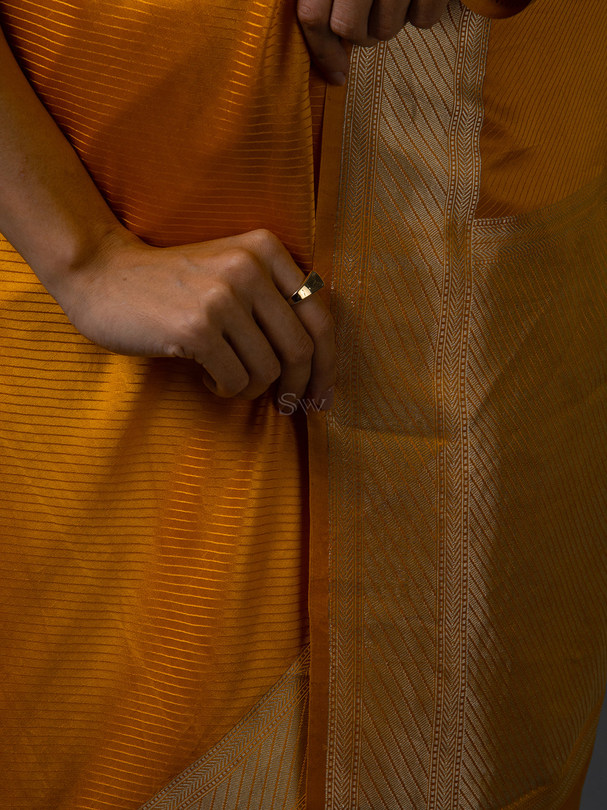 Mustard Satin Tanchoi Handloom Banarasi Saree - Sacred Weaves