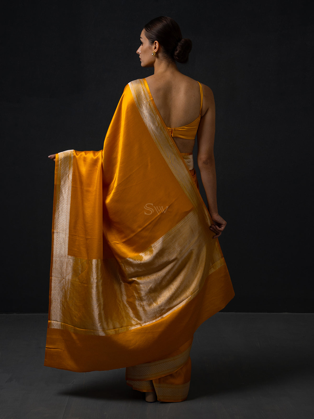 Mustard Satin Tanchoi Handloom Banarasi Saree - Sacred Weaves