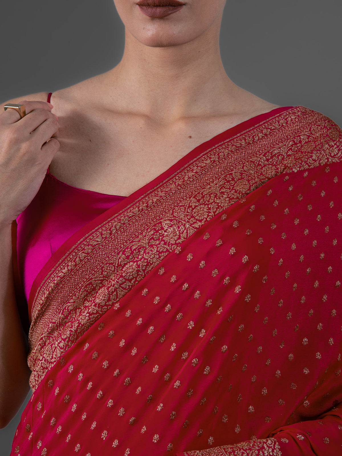 Maroon Booti Crepe Silk Handloom Banarasi Saree - Sacred Weaves