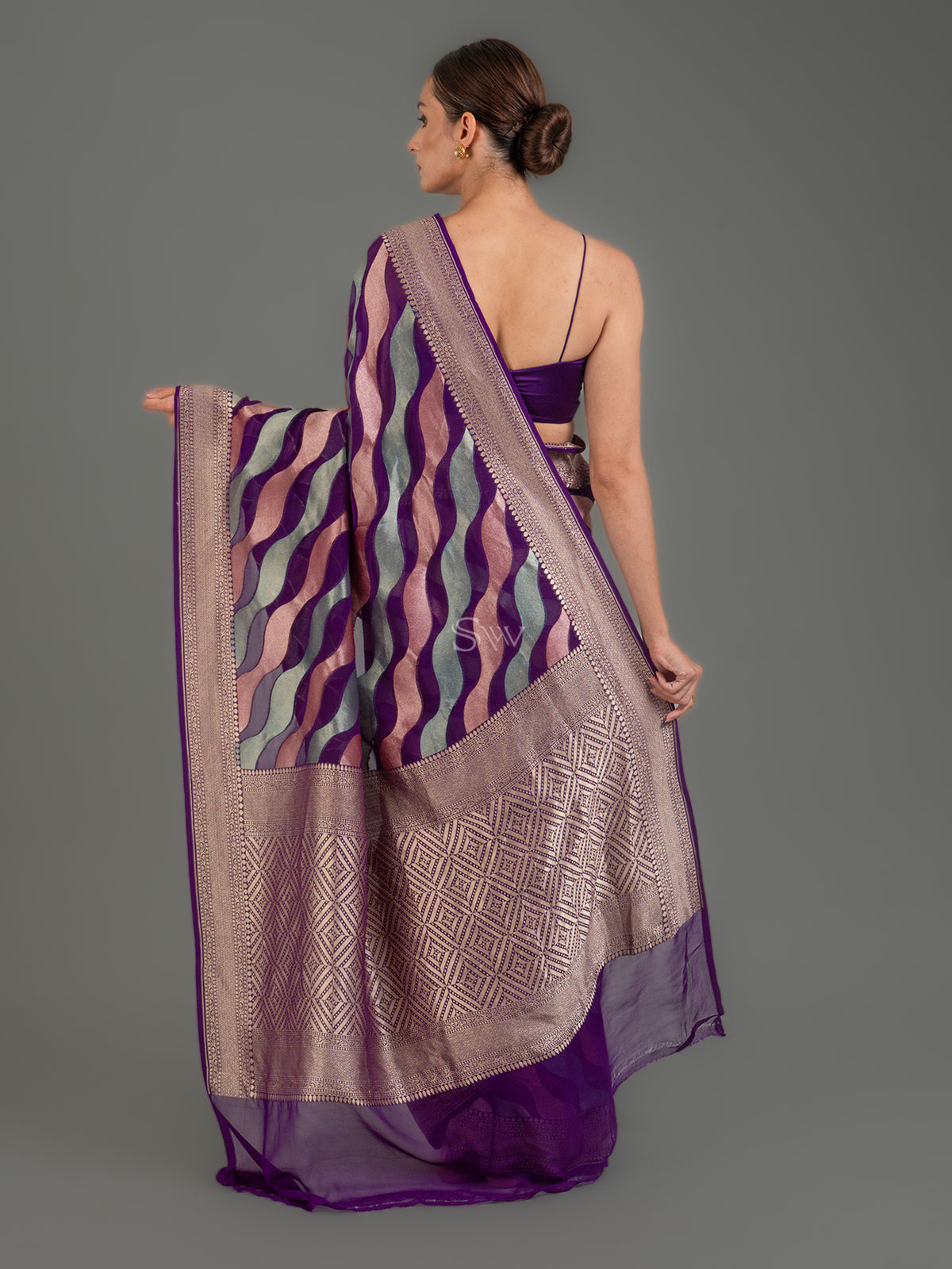 Purple Rangkat Khaddi Georgette Handloom Banarasi Saree -Sacred Weaves