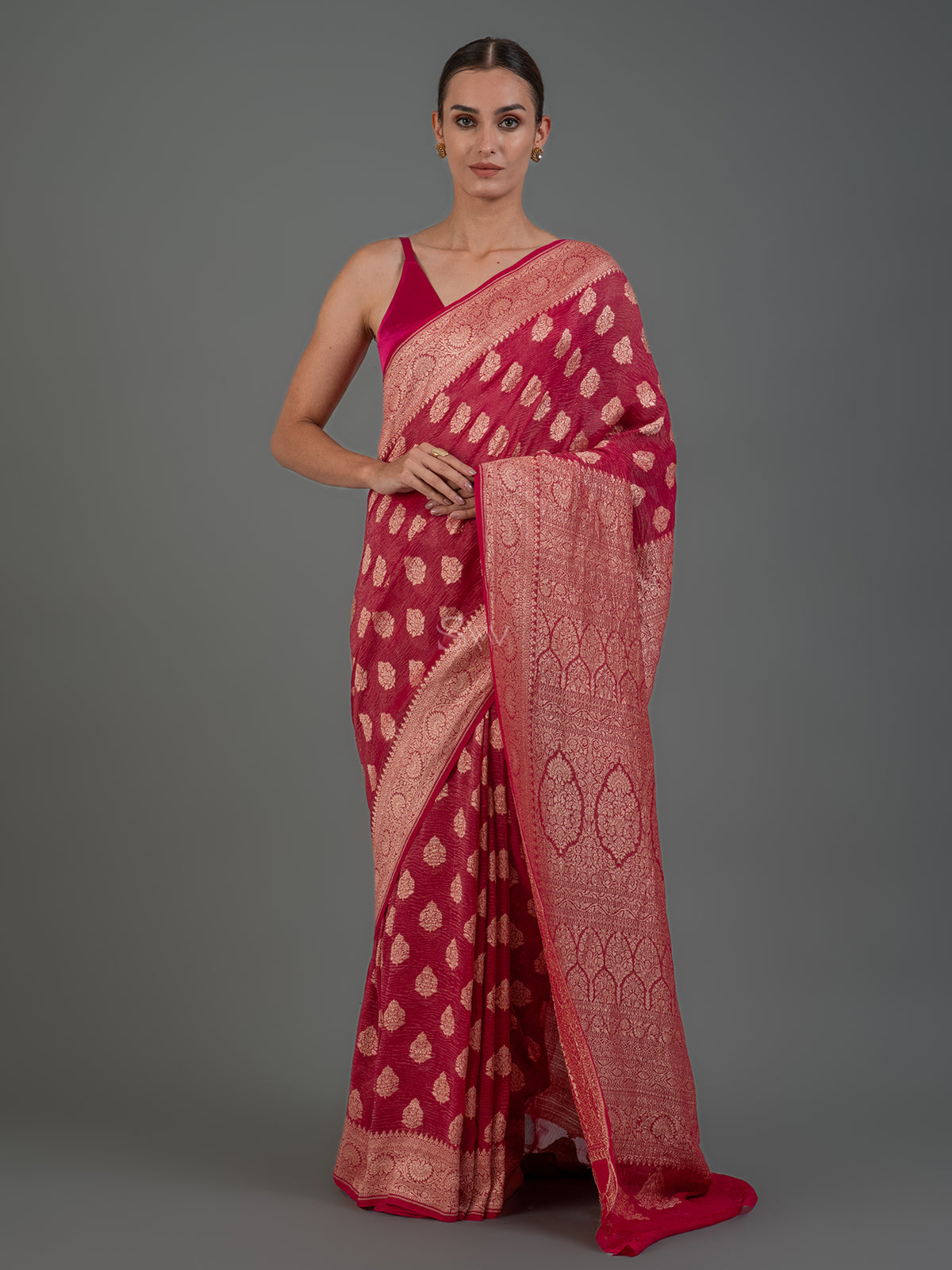 Magenta Crush Tissue Silk Handloom Banarasi Saree - Sacred Weaves