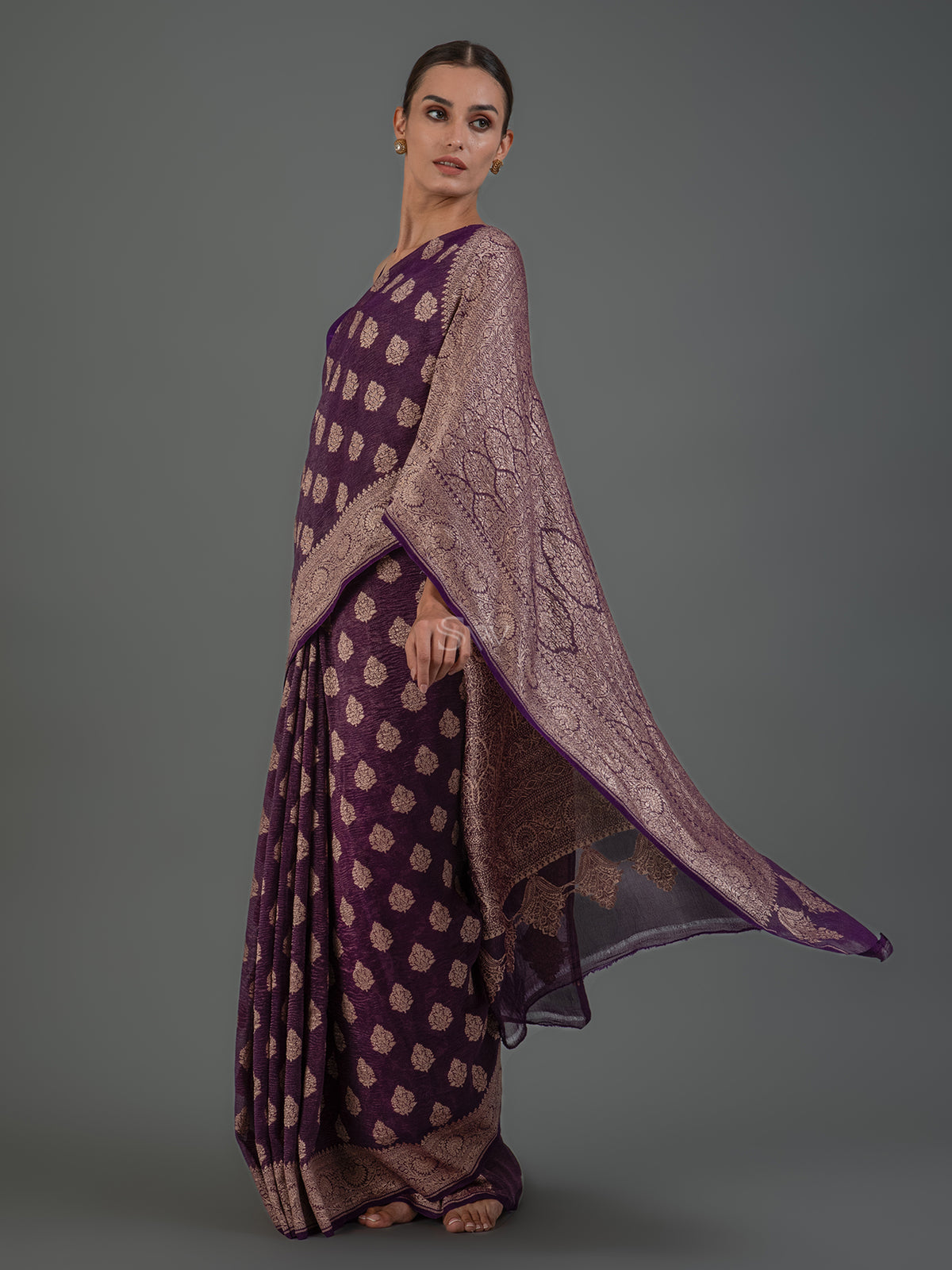 Purple Crush Tissue Silk Handloom Banarasi Saree - Sacred Weaves