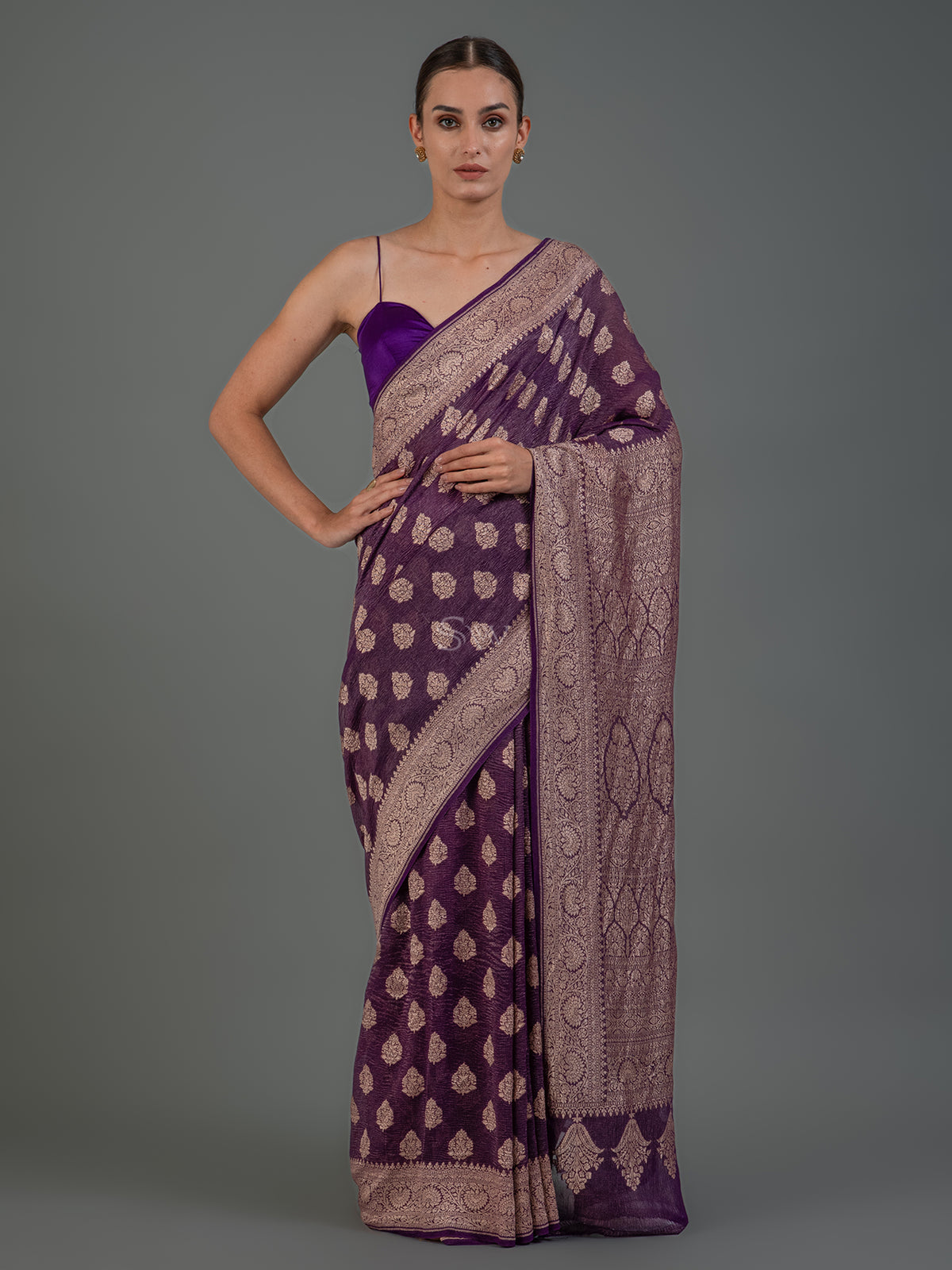 Purple Crush Tissue Silk Handloom Banarasi Saree - Sacred Weaves