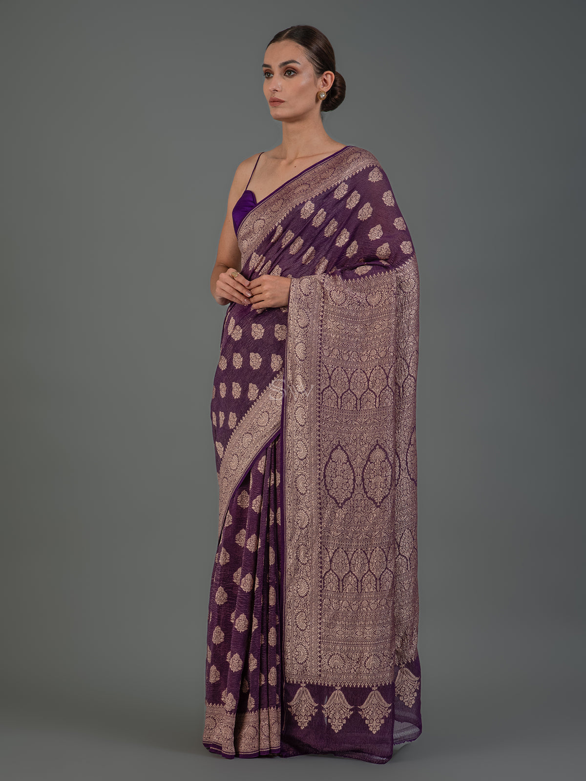 Purple Crush Tissue Silk Handloom Banarasi Saree - Sacred Weaves