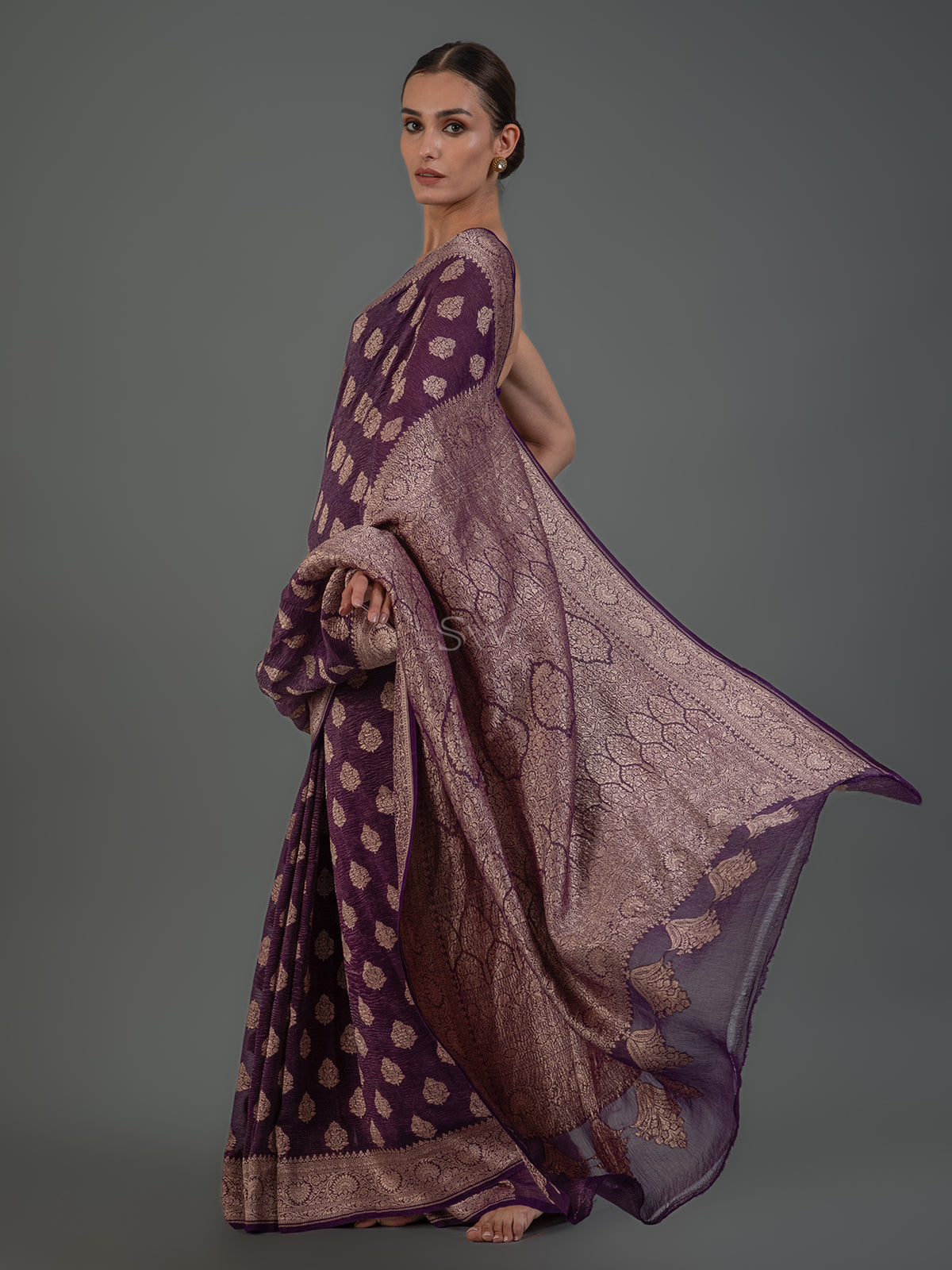 Purple Crush Tissue Silk Handloom Banarasi Saree - Sacred Weaves